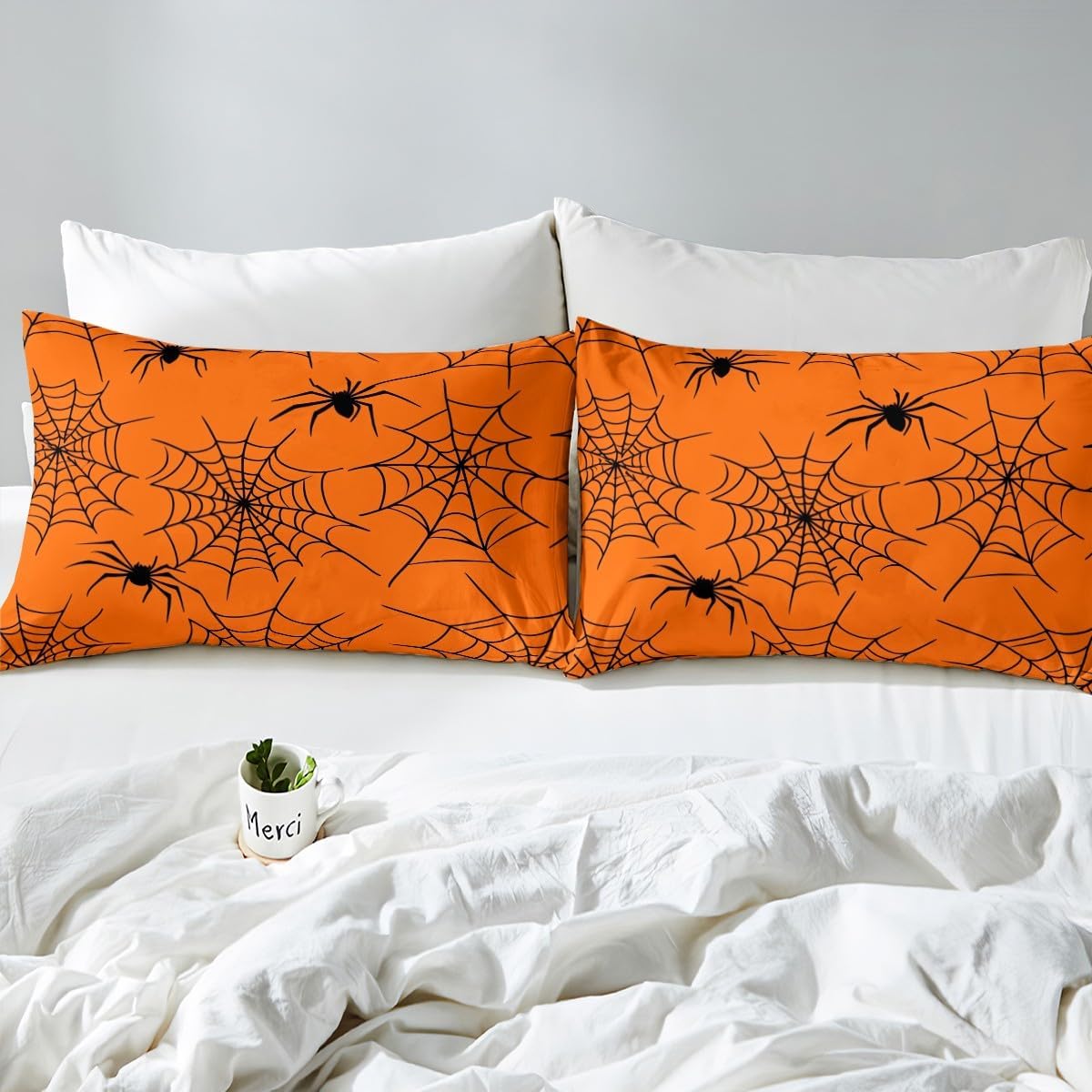 Manfei Spider Web Bedding Sets Toddler Size,Happy Halloween Comforter Cover Set,Gothic Style Duvet Cover for Kids Teen,Soft Bed Set 2 Pcs(NO Comforter)