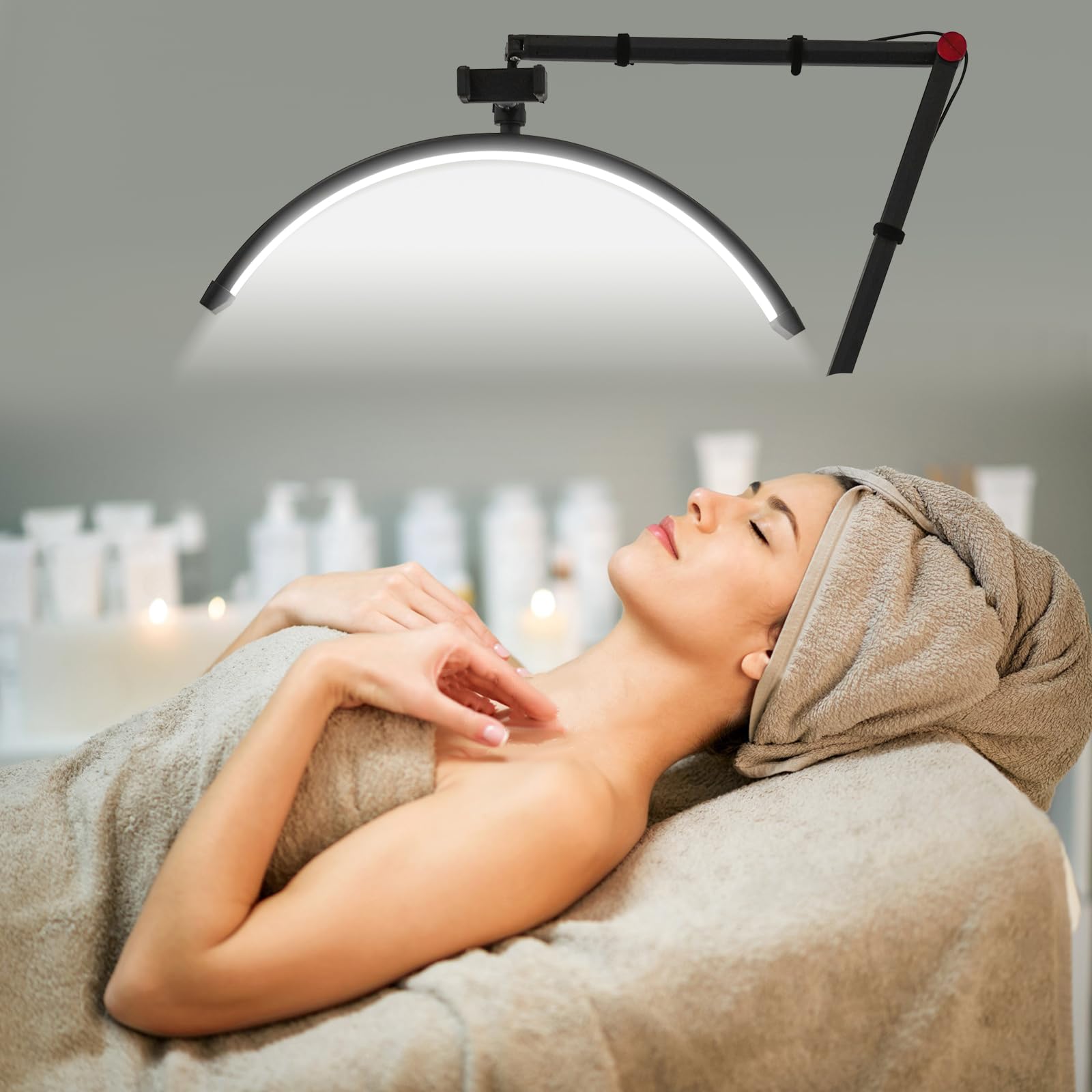 Ästhetische professionelle Lampe, halbrund, für Nagelkunst, 36 W, höhenverstellbar, Lampe, Wimpernverlängerung, Stehlampe mit Rollen, für Schönheitssalon, Maniküre, Zuhause (schwarz)