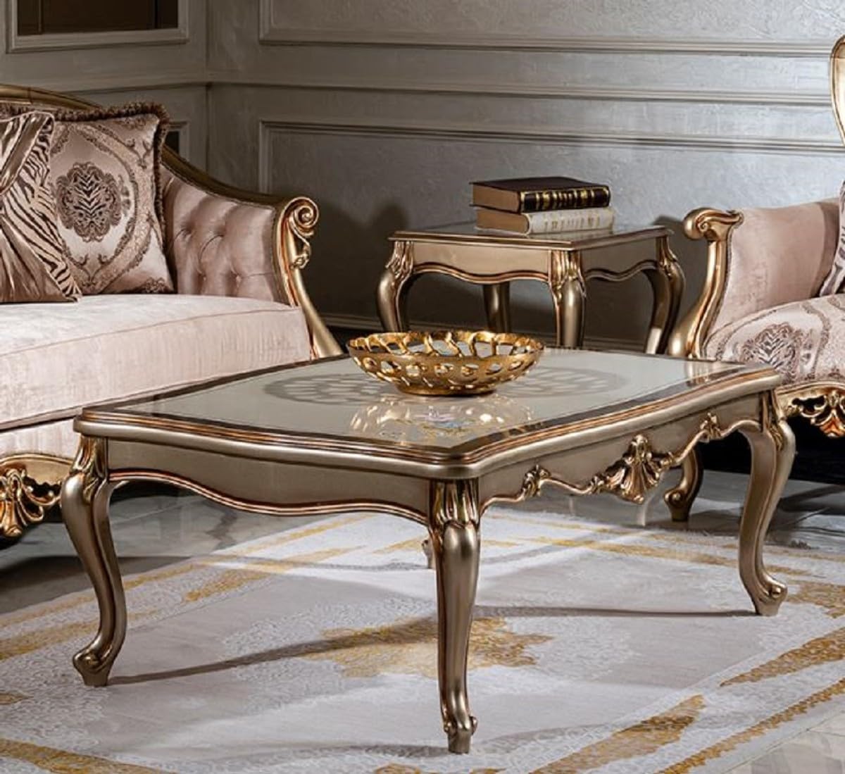 Casa Padrino Luxury Baroque Living Room Set Pink/Gold - 2 Sofas