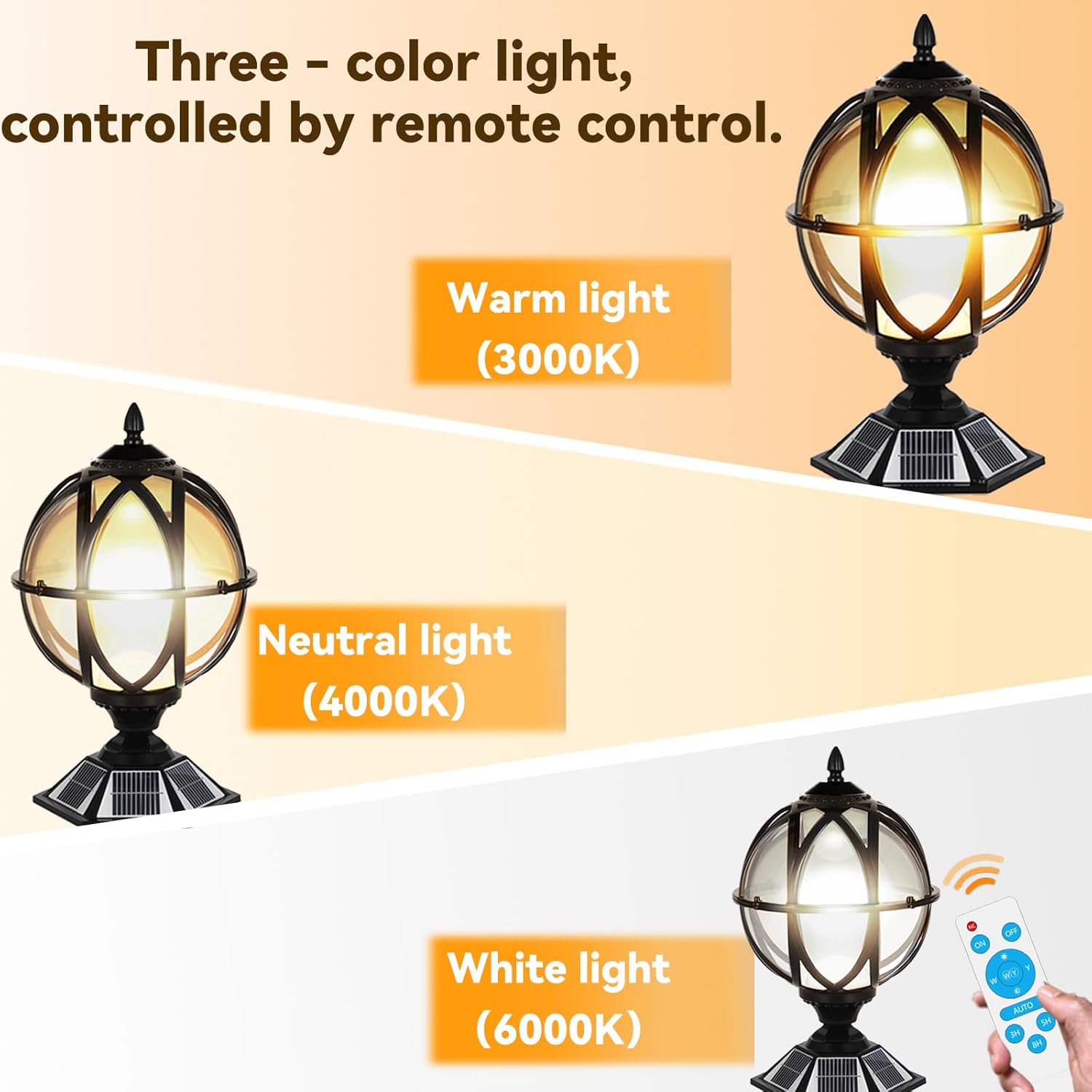 SLAWA Solar Post Cap Light Victorian Globe Outdoor Waterproof Fence Pillar Lamps Solar Energy LED Exterior Column Lights Glass Ball Porch Lights Landscape Yard Street Light Deck Bollard Pedestal Light