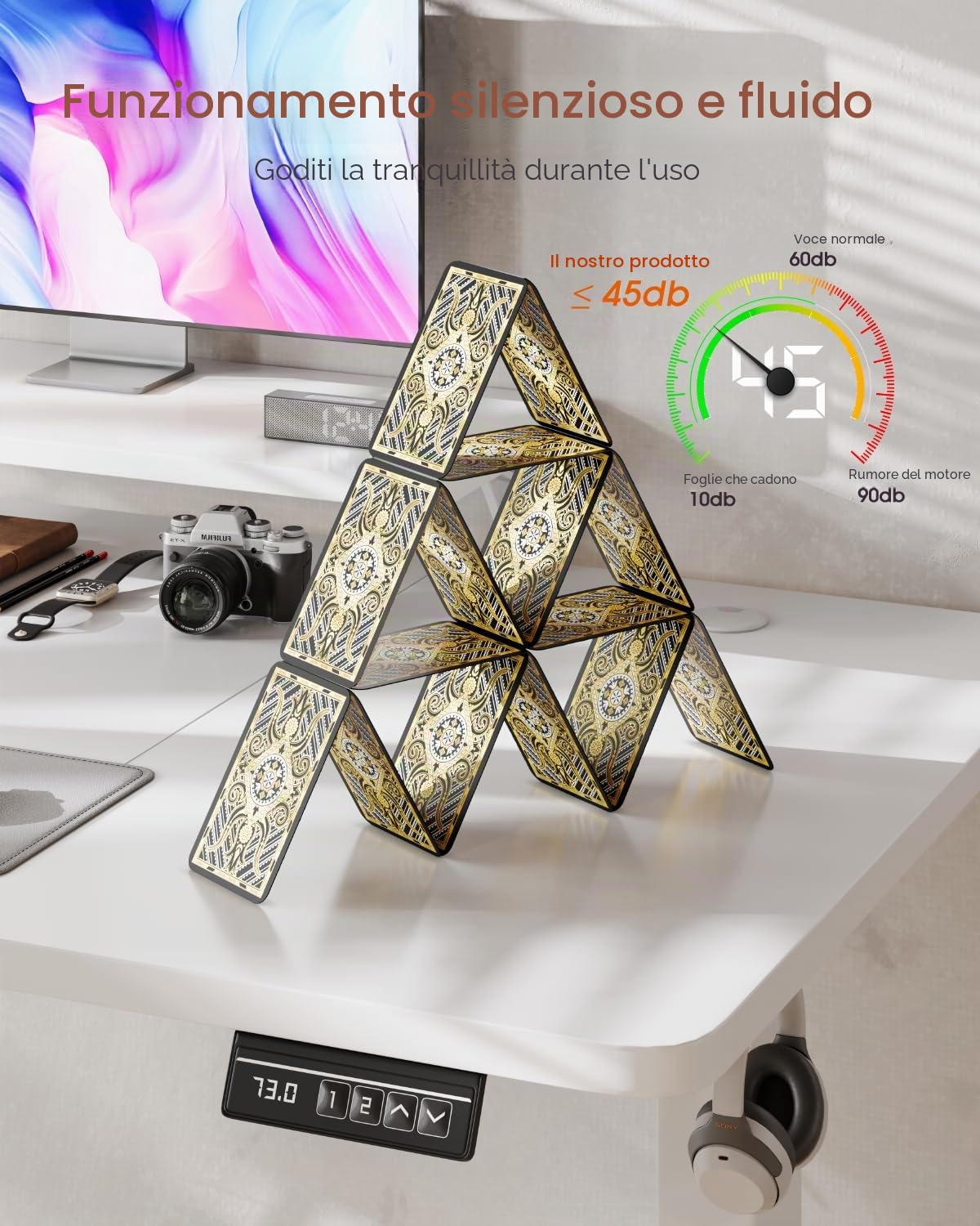 TRIUMPHKEY Scrivania Elettrica Regolabile in Altezza 120 x 60 cm, Supporto per Monitor, Piano Giuntato, Scrivania Gaming Seduta/In Piedi, Tavolo per Casa e Ufficio, Bianco