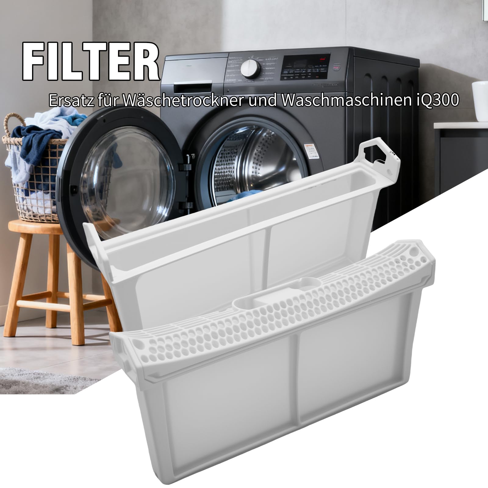 650474 Flusenfilter Ersatz für Bosch Siemens, Ersatz für Wäschetrockner und Waschmaschinen iQ300, iQ500, iQ700, Avantixx 7, EcoLogixx 7, Maxx 7, ersetzt 00650474