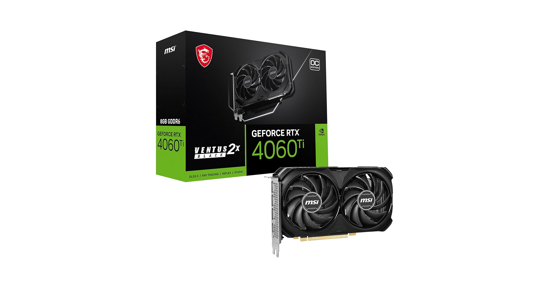 MSI GeForce RTX 4060 Ti Ventus 2X Black 8G OC Graphics Card -NVIDIA RTX 4060 Ti, 8GB GDDR6 Memory, 18Gbps, PCIe 4.0, DLSS3