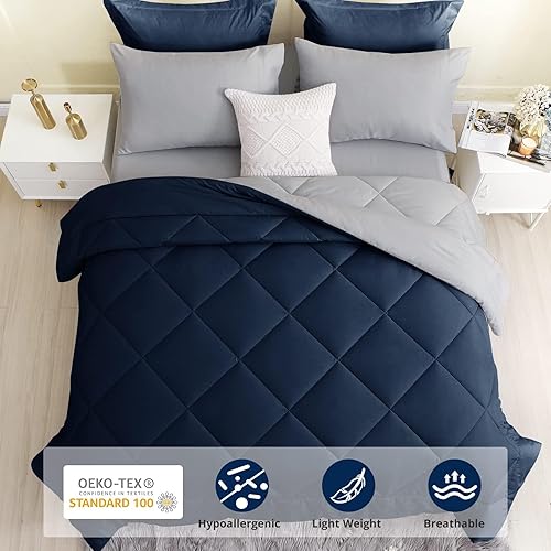 Miniatura 4 de HEVUMYI Juego de edredón de tamaño matrimonial de 7 piezas, juego de edredón reversible para todas las estaciones, juegos de ropa de cama ultra