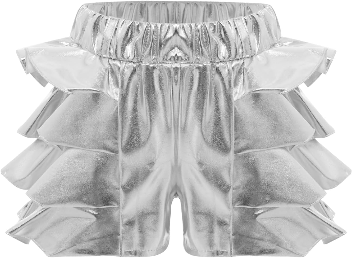 FEESHOW Girls Metallic Tiered Ruffle Ballet Dance Shorts Shiny Elastic Waist Hot Pants Sparkly Disco Party Rave Bottoms