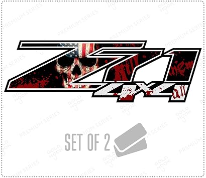 GOLD HOOK Z71 4x4 Skull Decals Compatible with Chevy Silverado GMC Sierra 1500 2500 3500 2007-2013 - Premium Series Metallic Finish - Set of 2