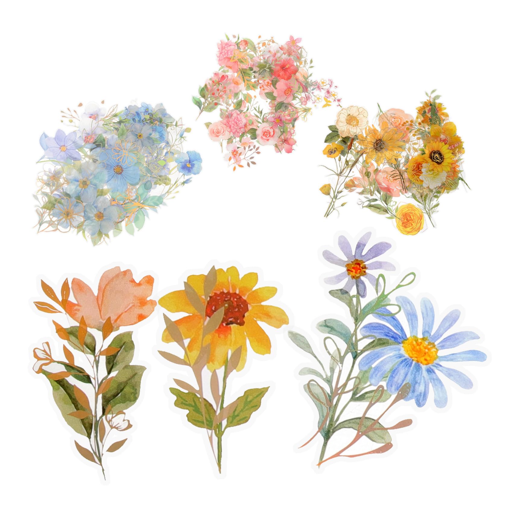 DOITOOL 12 Set Adesivi Floreali per Scrapbooking Stickers Plastici Trasparenti e Impermeabili per Album Fai da Te Decorazioni per Bottiglie Computer e Biglietti