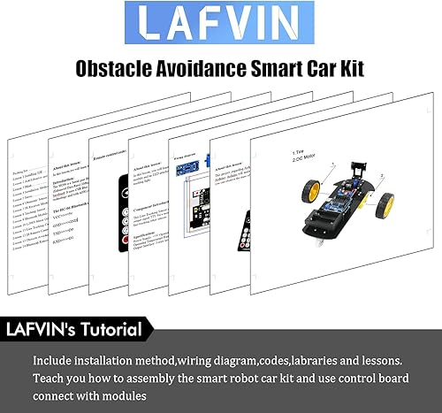 Miniatura 5 de LAFVIN Kit de chasis de coche robot inteligente 2WD con módulo ultrasónico R3, mando a distancia compatible con Arduino IDE DIY Kit
