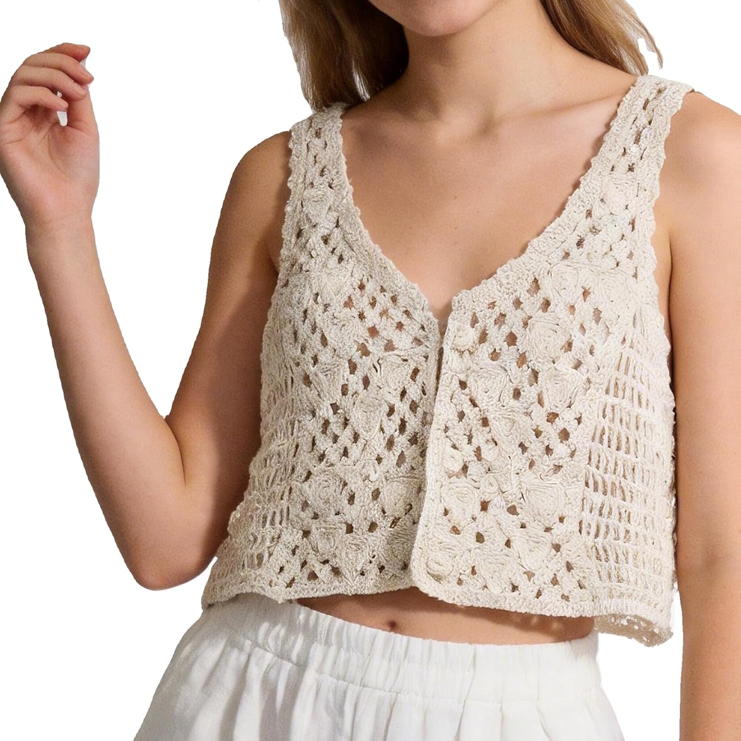 Gril's Crochet Tank Top for Teens Girls Summer Cute Sleeveless Cami Crop Top Hollow Out Sweet Spicy Y2K Blouse