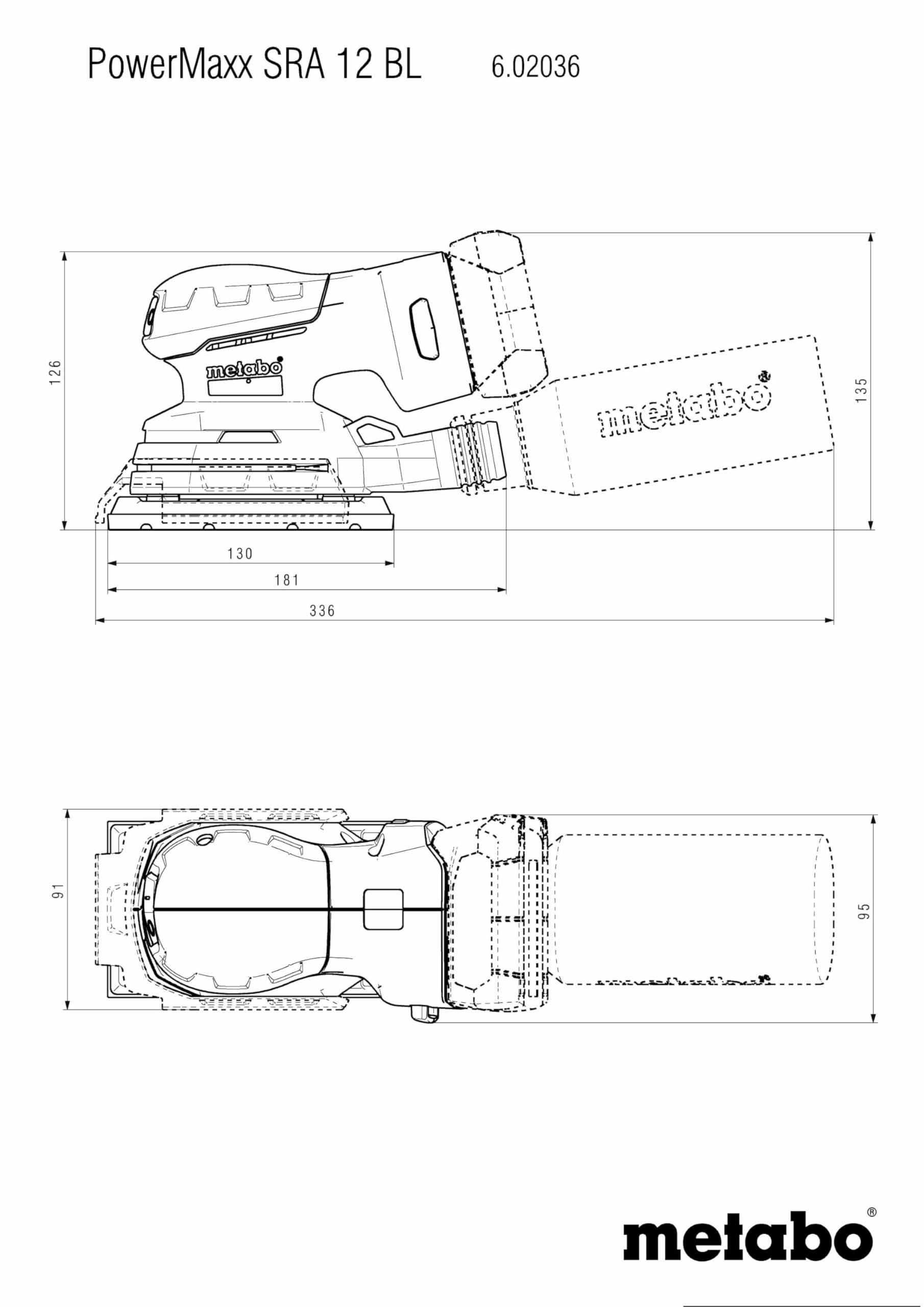 metabo Akku-Sander PowerMaxx SRA 12 BL - 12 V, 80 x 133 mm Schleifplatte - Brushless-Motor, kompakt & leicht, Drehzahlregelung, Staubbeutel, Softgrip, ideal für Holz & Metall - Inkl. Zubehör & metaBOX