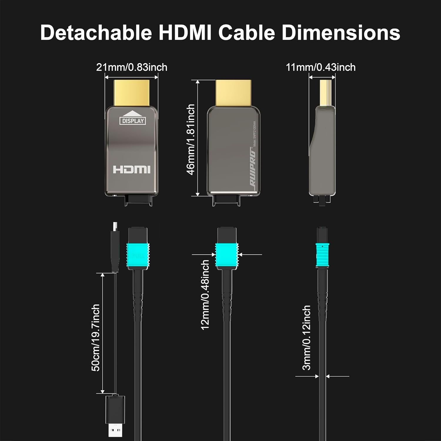 RUIPRO 8K Full Fiber Optic HDMI Detachable Connectors