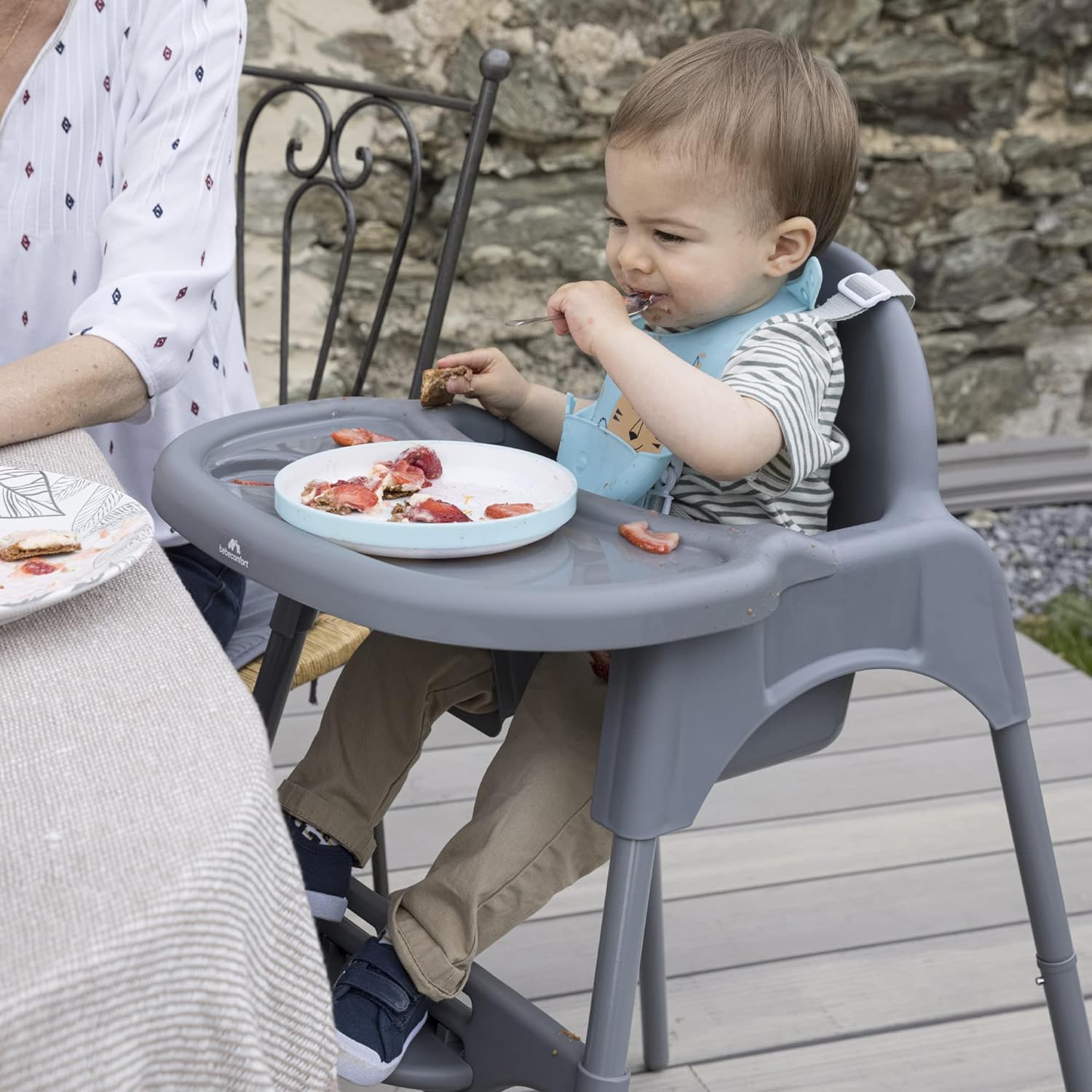 Bebeconfort Meely, regulowane kszesełko do karmienia 2 w 1 zmienia się w krzesełko dla dziecka, 6 miesięcy - 3 lata (maks. 15 kg), lekkie (3,3 kg), łatwo się czyści, 5-punktowa uprząż, Dark Grey