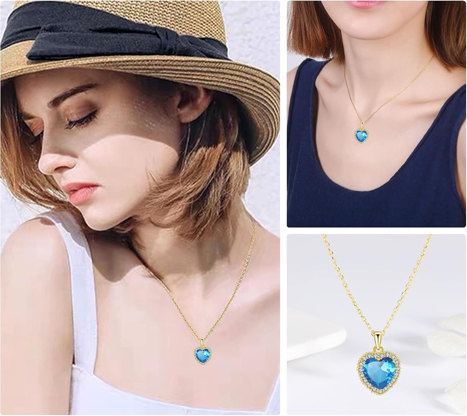 VONSSY Classic Heart Pendant Gemstone Necklace | Crystal Cubic Zirconia Birthstone Ruby Emerald Sapphire Necklace| 18K Platinum Gold Plated Chain | Vintage Meaningful Jewelry Gift for Mother Wife