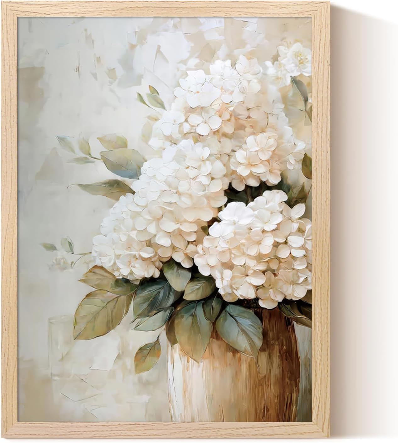 Framed Hydrangea Wall Art, White Floral Botanical Wall Decor Pictures, Vintage Flower Canvas Prints Paintings Farmhouse Aesthetic Home Decor for Living Room Bedroom Bathroom Kitchen 12x16 inch