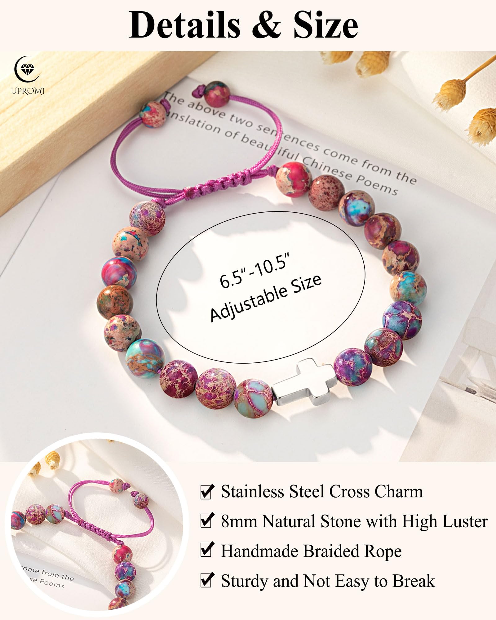 UPROMI Cross Bracelet for Girls Baptism Communion Confirmation Gifts, Kindergarten/Preschool/5th Grade/8th Grade Graduation Gifts