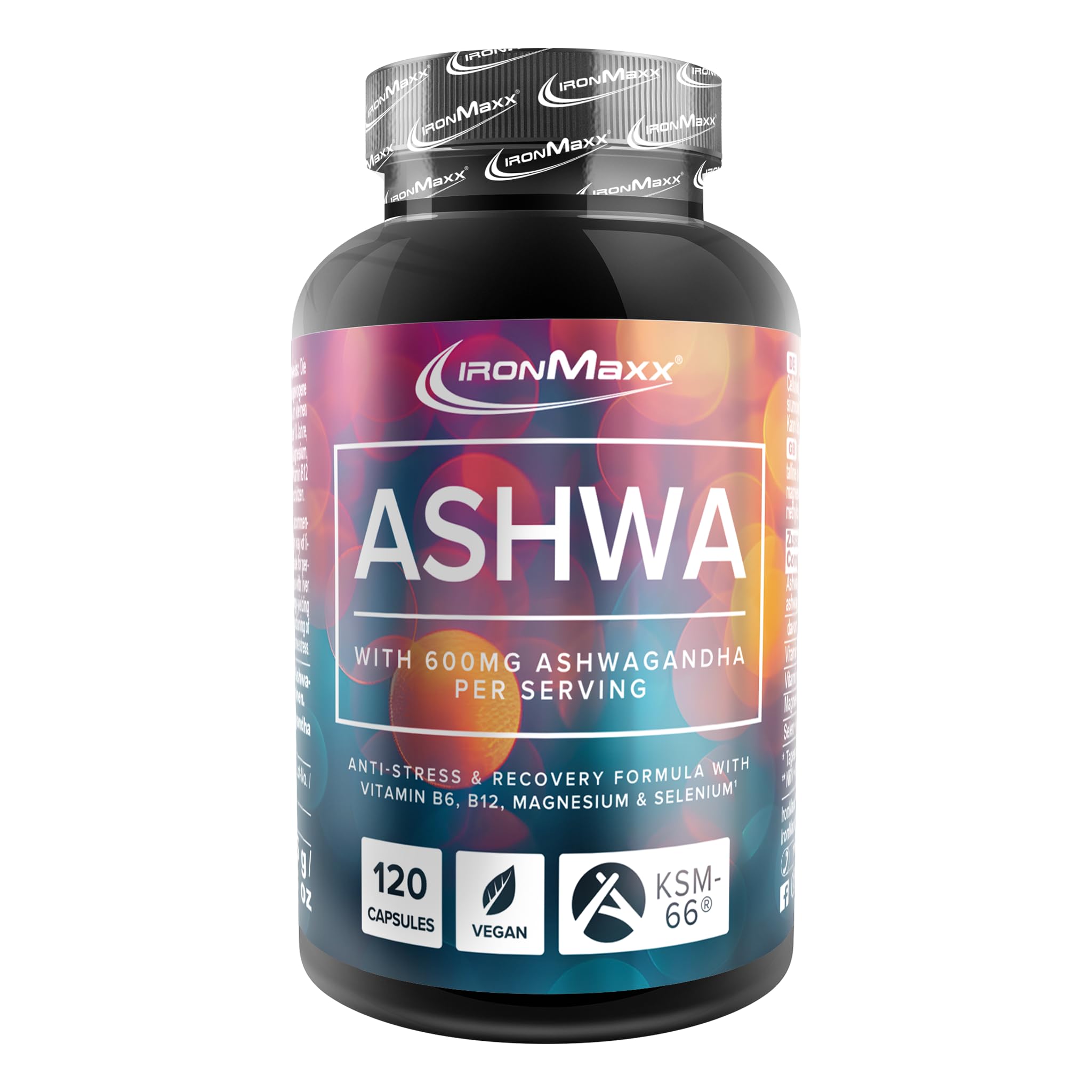 IronMaxx Ashwagandha KSM-66 – 600 mg pro Tagesportion, 120 Kapseln, vegan, mit Vitamin B6 & B12, Magnesium & Selen