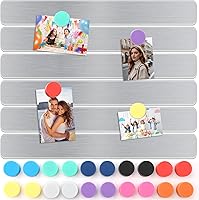 FloraSea 6-Pack Frameless Magnetic Strips with 20 Colorful Magnets - Adhesive Backing for Fridge, Wall, DIY Projects & Whiteboards
