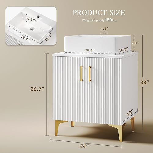 Miniatura 8 de DWVO Juego de tocador de baño de 30 pulgadas con fregadero de encimera, moderno juego de armario de tocador de baño incluido, 2 puertas grandes de