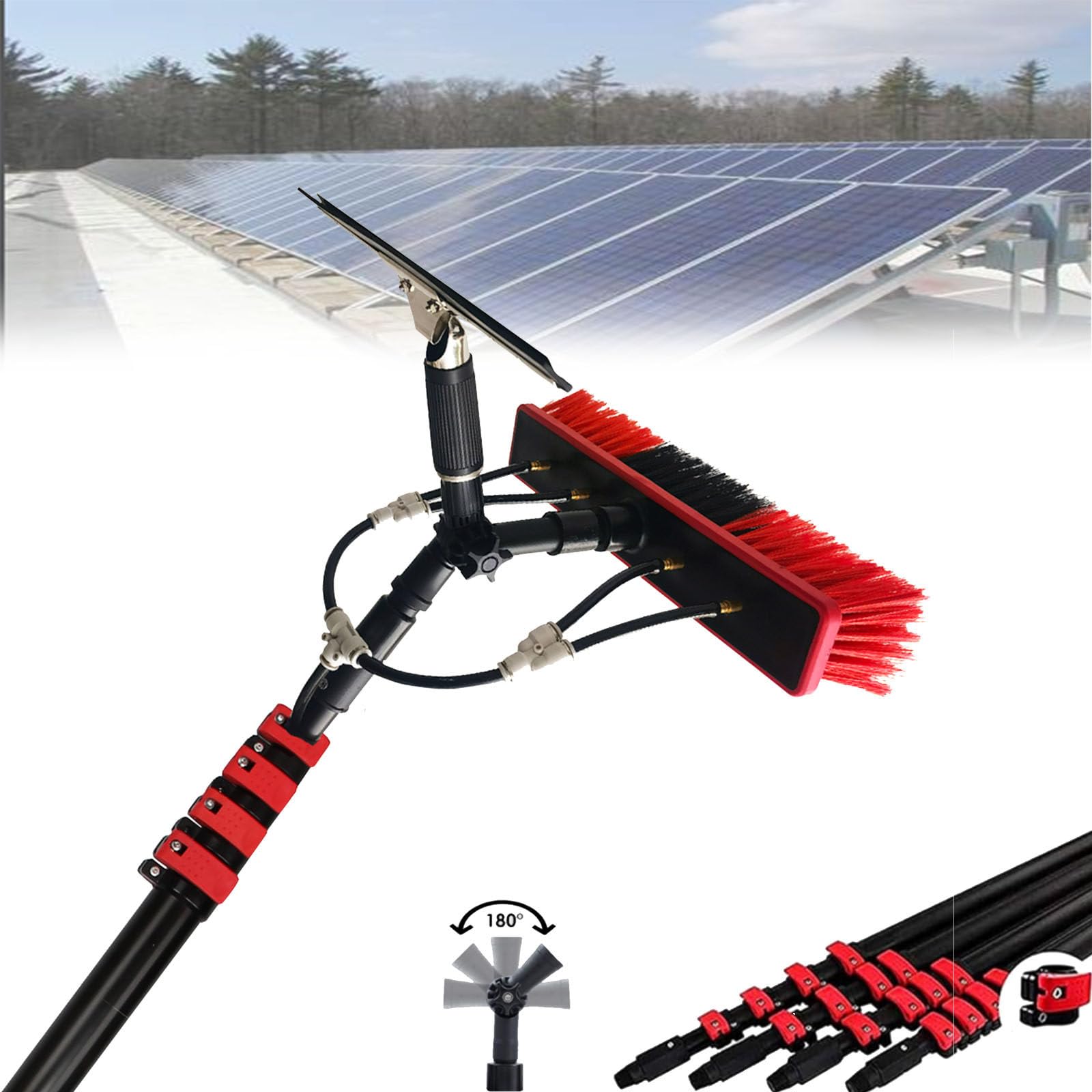 GTHTUHFD Telescopic Solar Panel Cleaning Brush Kit - 35Cm Brush Head 6/9/12M Extendable Rod High Reach Window Glass & Roof Scraper For Efficient Water Supply Cleaning 20Ft Lo,12m/39ft