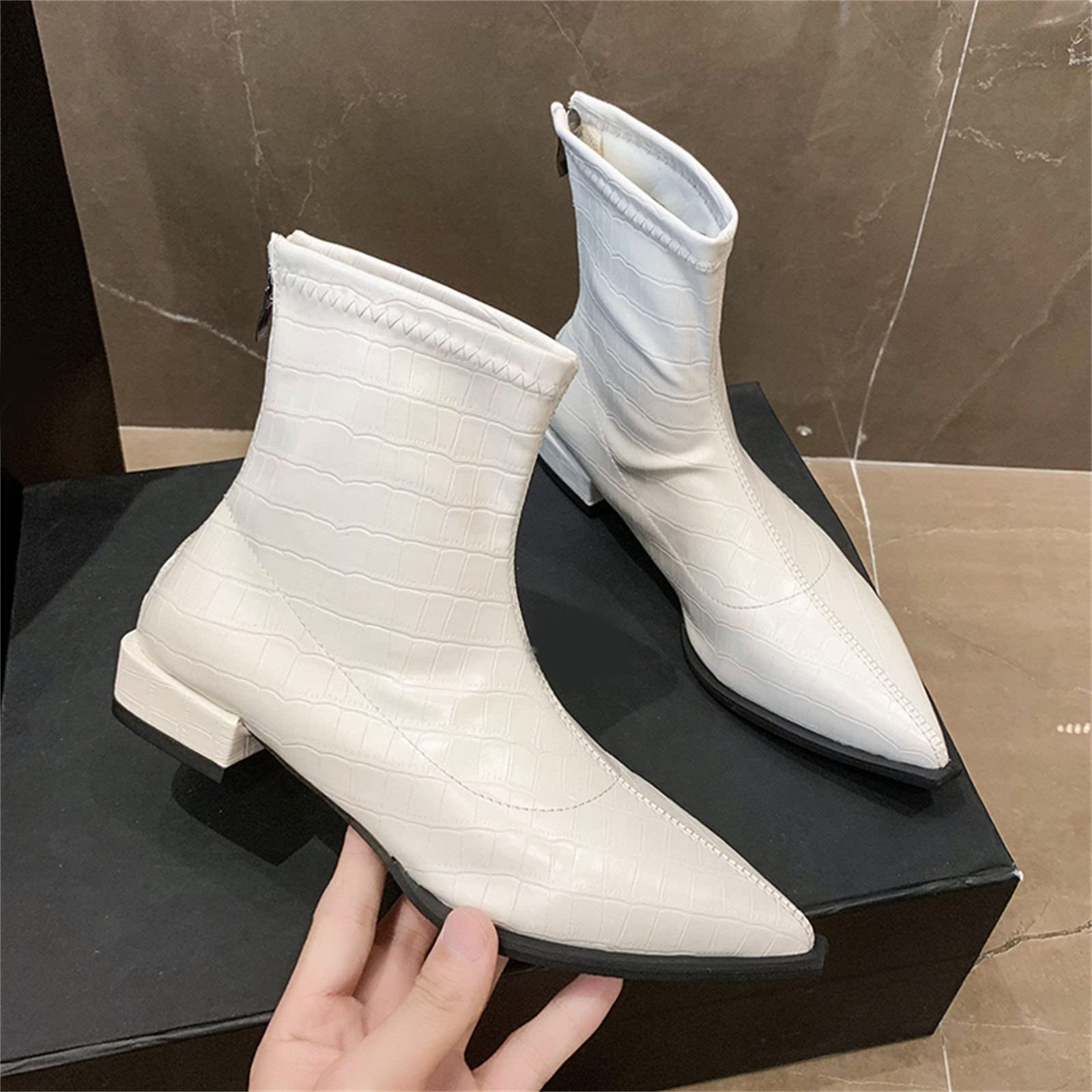 Botines elásticos de piel sintética para mujer, ajuste ancho del Reino