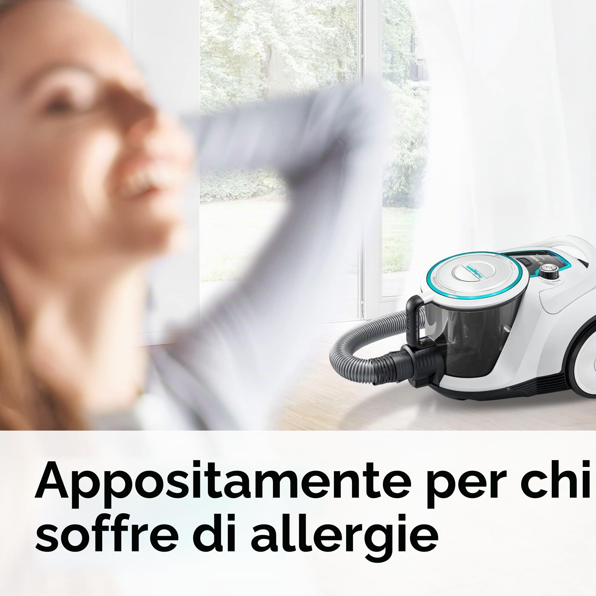Bosch Aspirapolvere senza sacchetto serie 6 BGC41XHYG, aspirapolvere per pavimenti, ideale per chi soffre di allergie, filtro igienico, 10 anni di garanzia motore, bocchetta per pavimenti per parquet