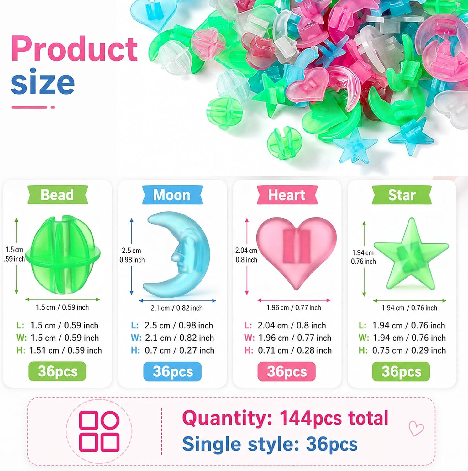 144 Pcs Glow in the Dark Bike Spoke Beads, Bike Spoke Decorations