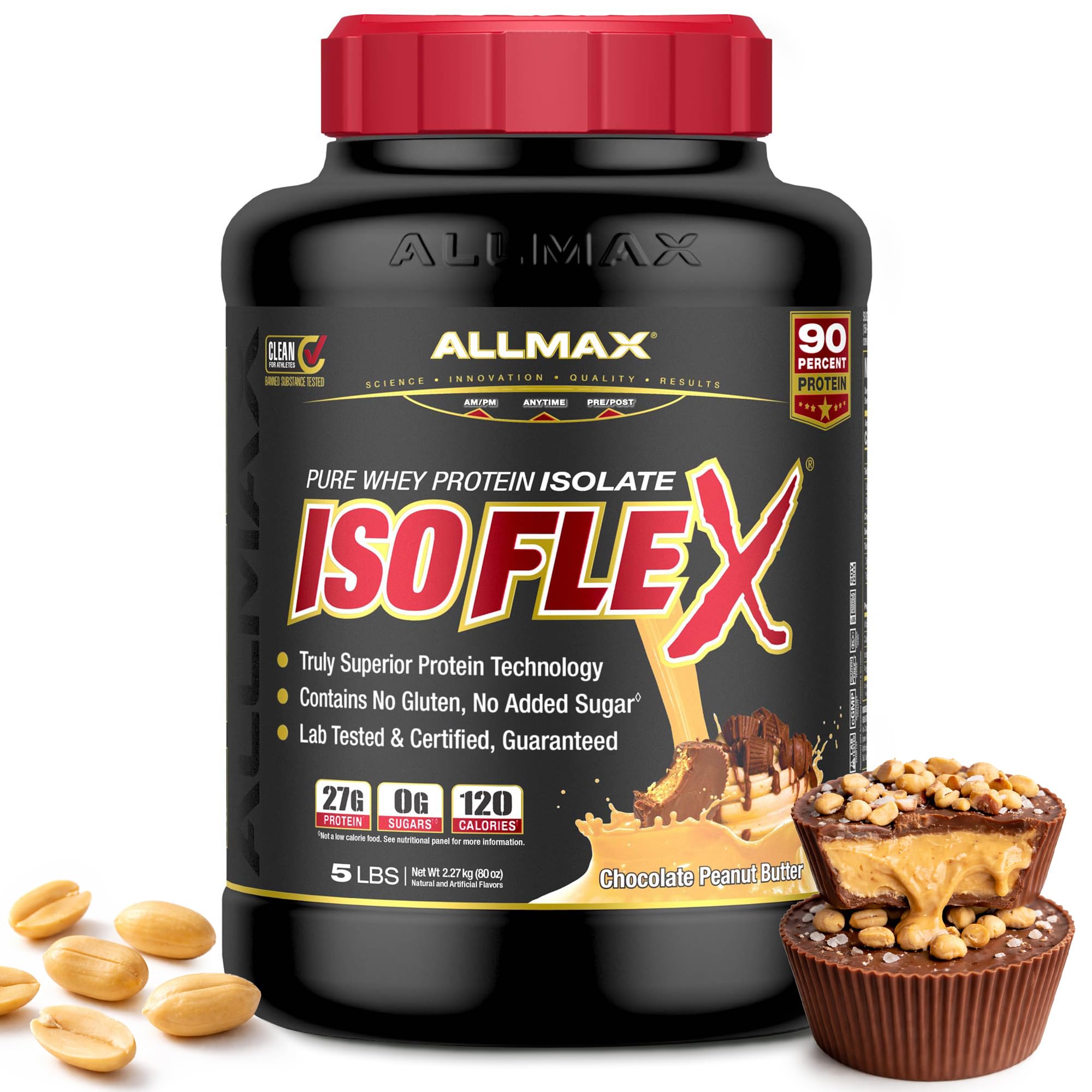 ISOFLEX Pure Whey Isolate Protein Powder - Gluten Free, Low Lactose, Sugar-Free - High-Protein, Clean, Keto-Friendly, Pre Post Workout Supplement, Women and Men | Chocolate Peanut Butter, 5lb