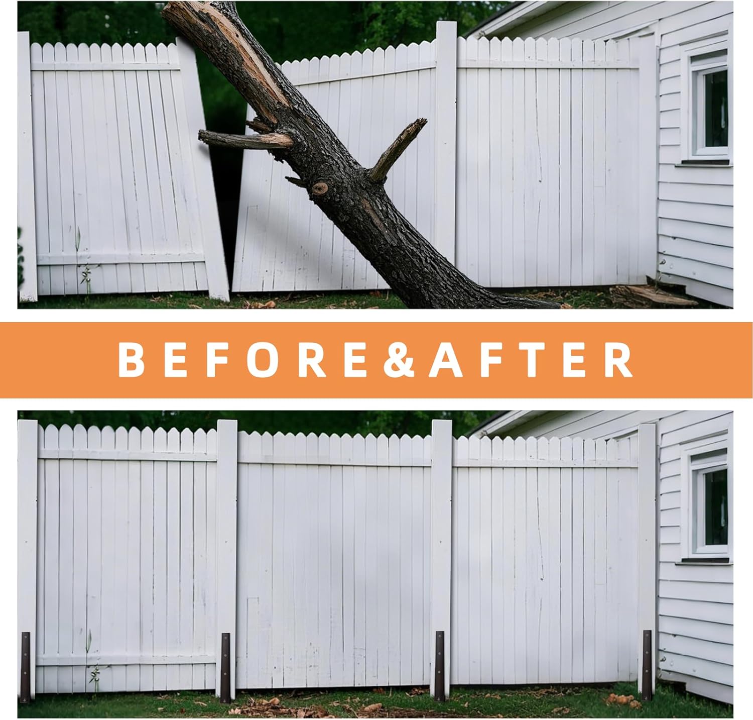 Rotten Leaning Fence Post Repair Kit Adjustable Angle Quick Easy Fix Widen Strengthen Solid Metal Antirust Paint, 2 Sets