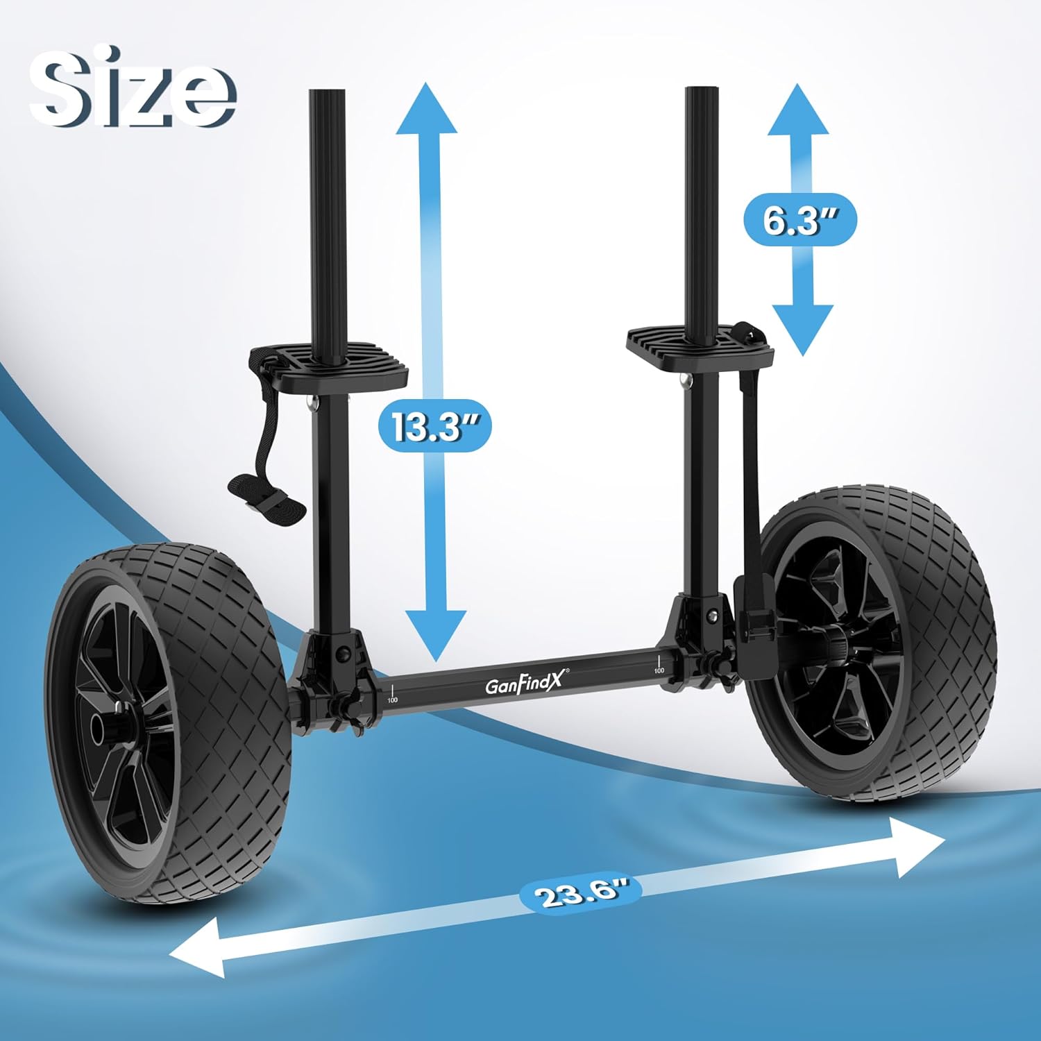 GanFindX Heavy Duty Kayak Cart Adjustable Foldable Trolley with Solid Durable Wheels Portable Canoe Transport Dolly with Secure Tie Down Straps for Easy Outdoor Travel
