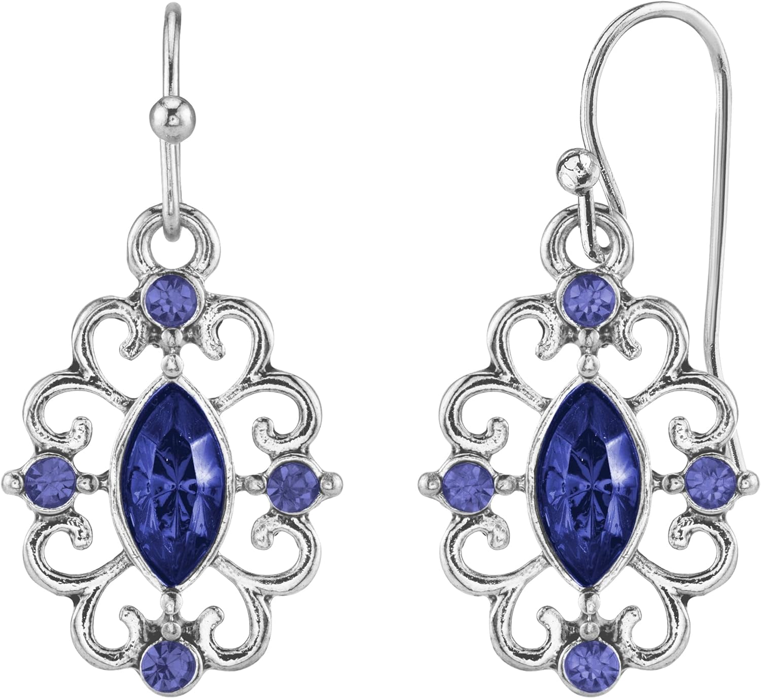 1928 Jewelry Earrings for Women - Crystal Royale Filigree Drop Earrings, Multi-Faceted Stones, Vintage Jewelry Collection