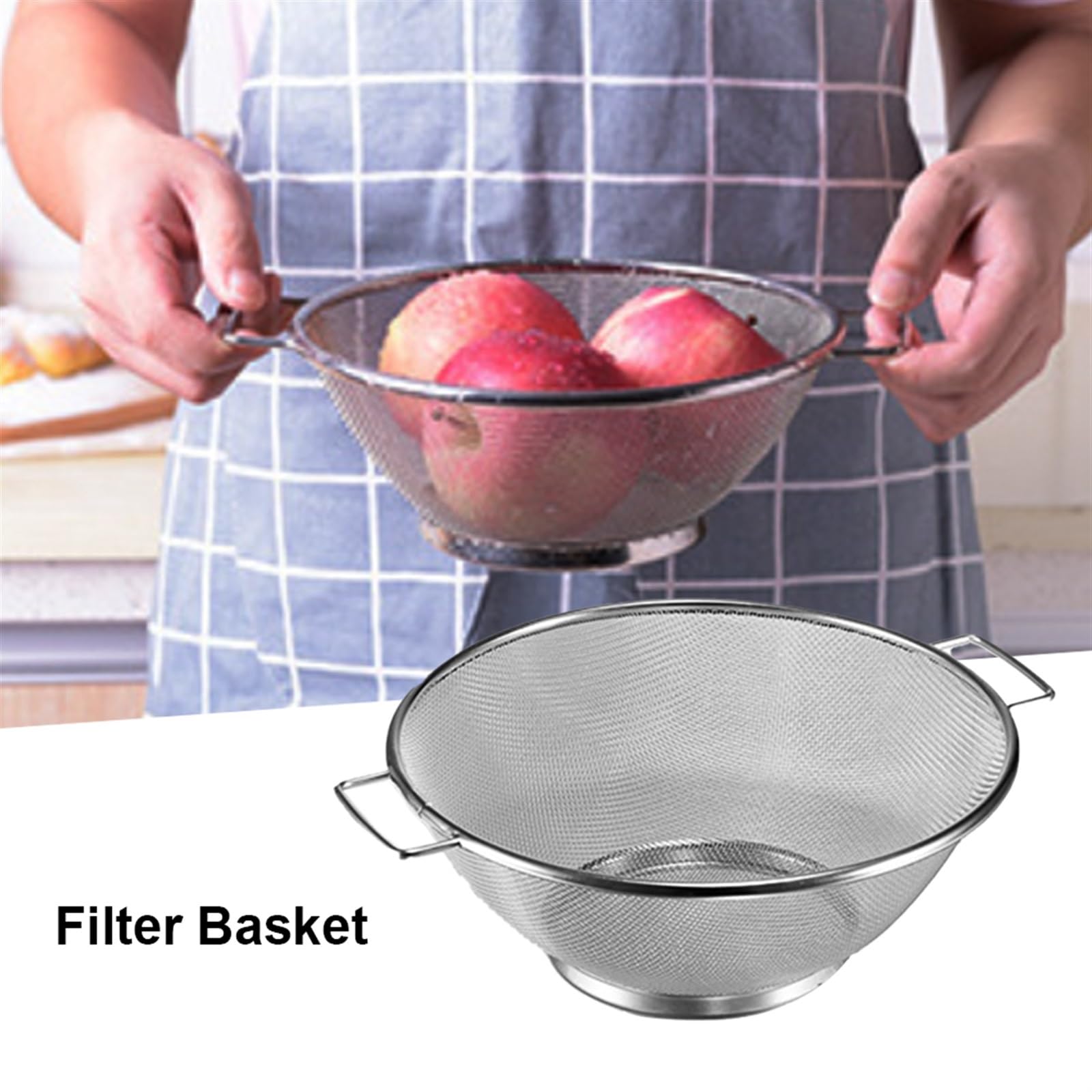 Tamiz de harina Profesional Inoxidable con Mango Malla Fina for Verduras casa, colador Acero Antideslizante Multiusos