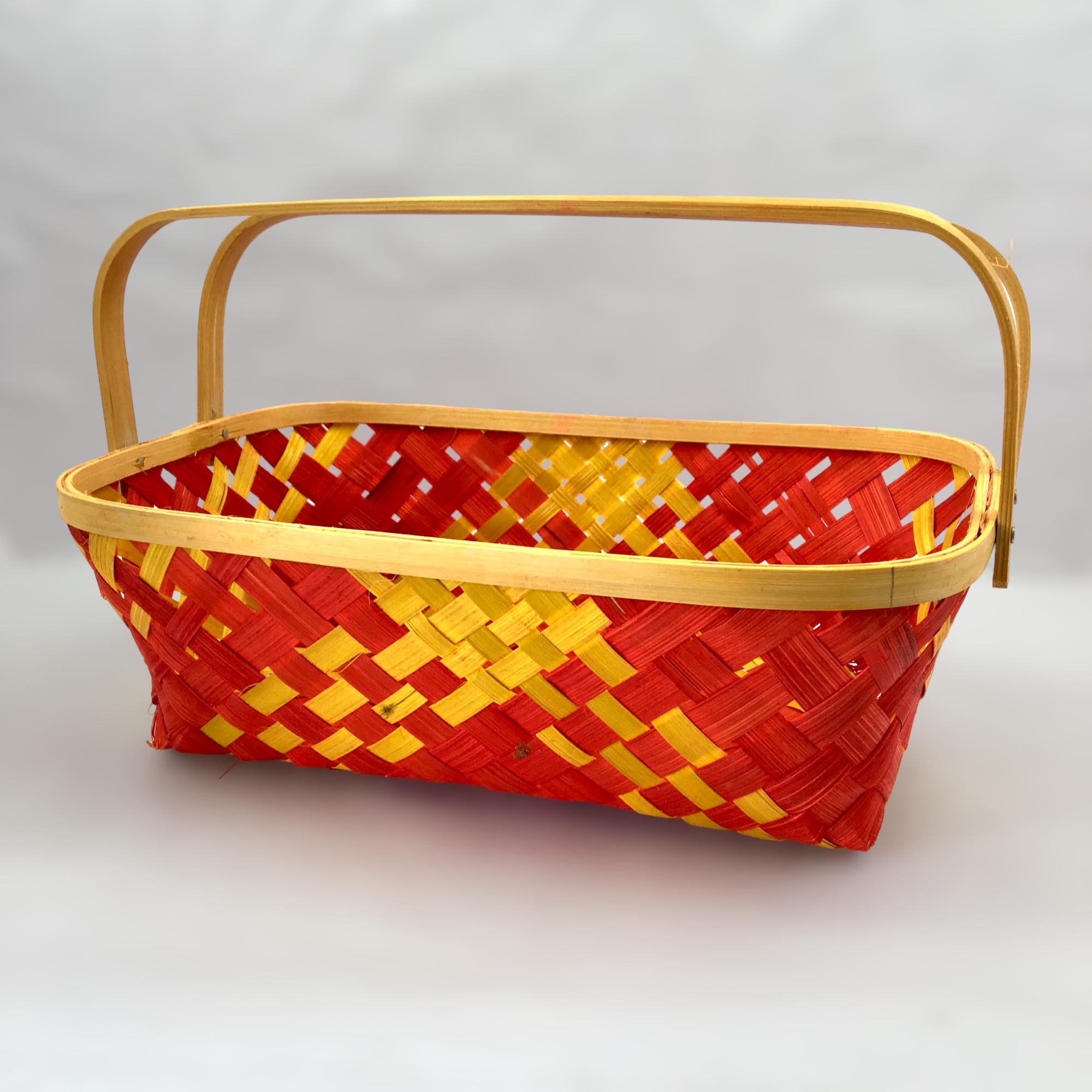 Handle cane bamboo basket for multipurpose uses natural brown wicker for hamper chocolate flower pooja cane basket. Set of 2 baskets. (Red) - Image 6 thumbnail