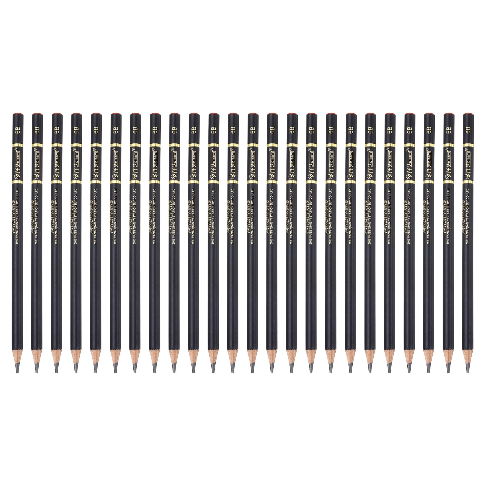 PATIKIL 24Pcs Graphite Pencils, Round 6B Refill Wood-case Sketching Pencils Pre-sharpened Sketch Art Supplies for Home Office Classroom Artist Painting Sketching Study, Black