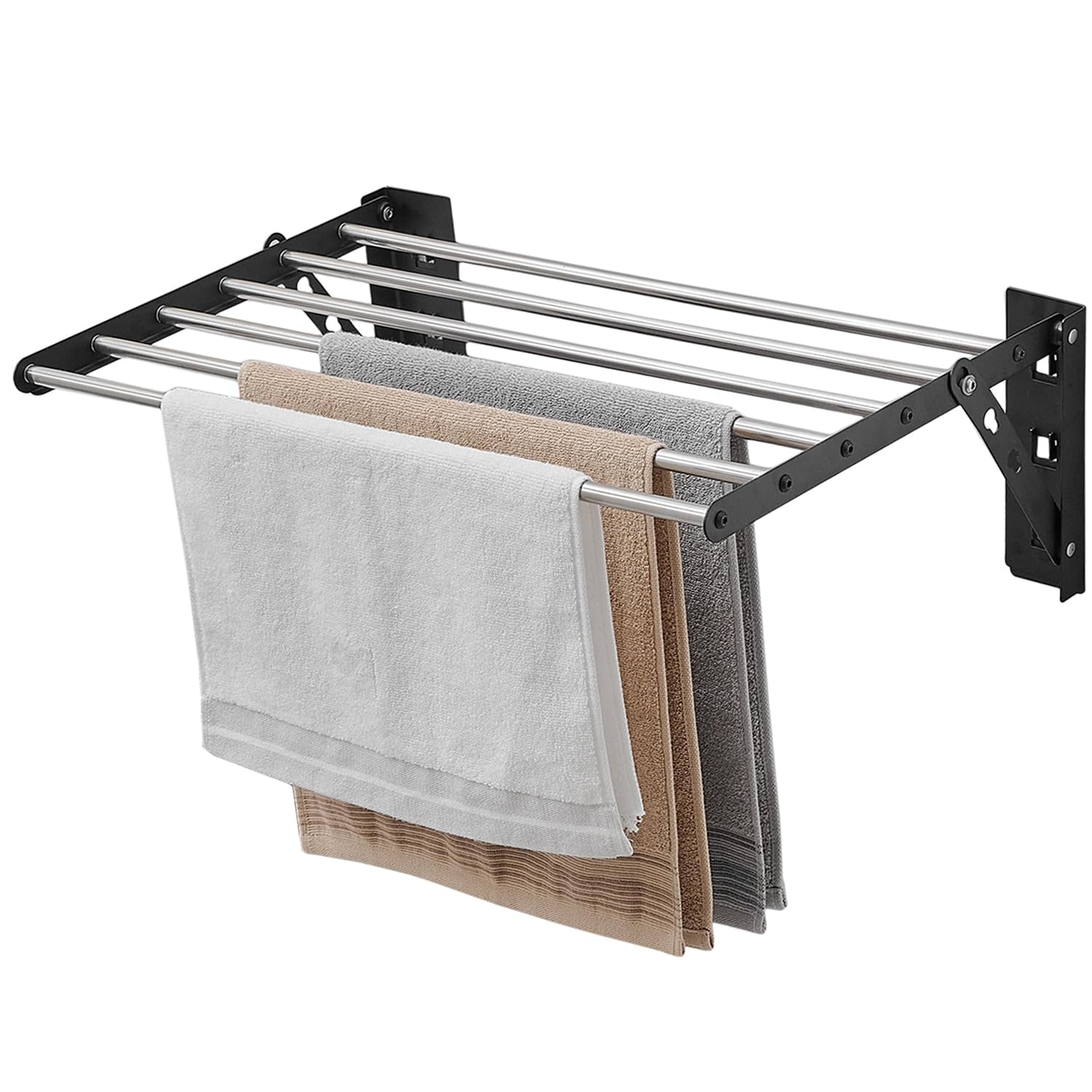 Stendibiancheria da parete in acciaio inox, 58,4 cm, salvaspazio, pieghevole, con porta asciugamani e fessure ideale per piccoli