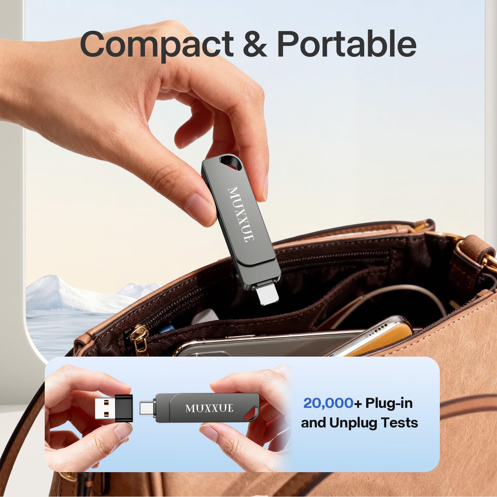 256GB Chiavetta USB per iphone senza App, 3 in 1 Memoria Esterna per iphone per 1Phone 1Pad Android e PC USB C Pen Drive per Foto, Video e File