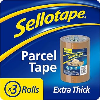 Sellotape Parcel Tape, Brown Tape for Packing, High-Strength Packaging Tape for Professional & Office Use, Packing Tape for Heavy Loads, Pack of 3