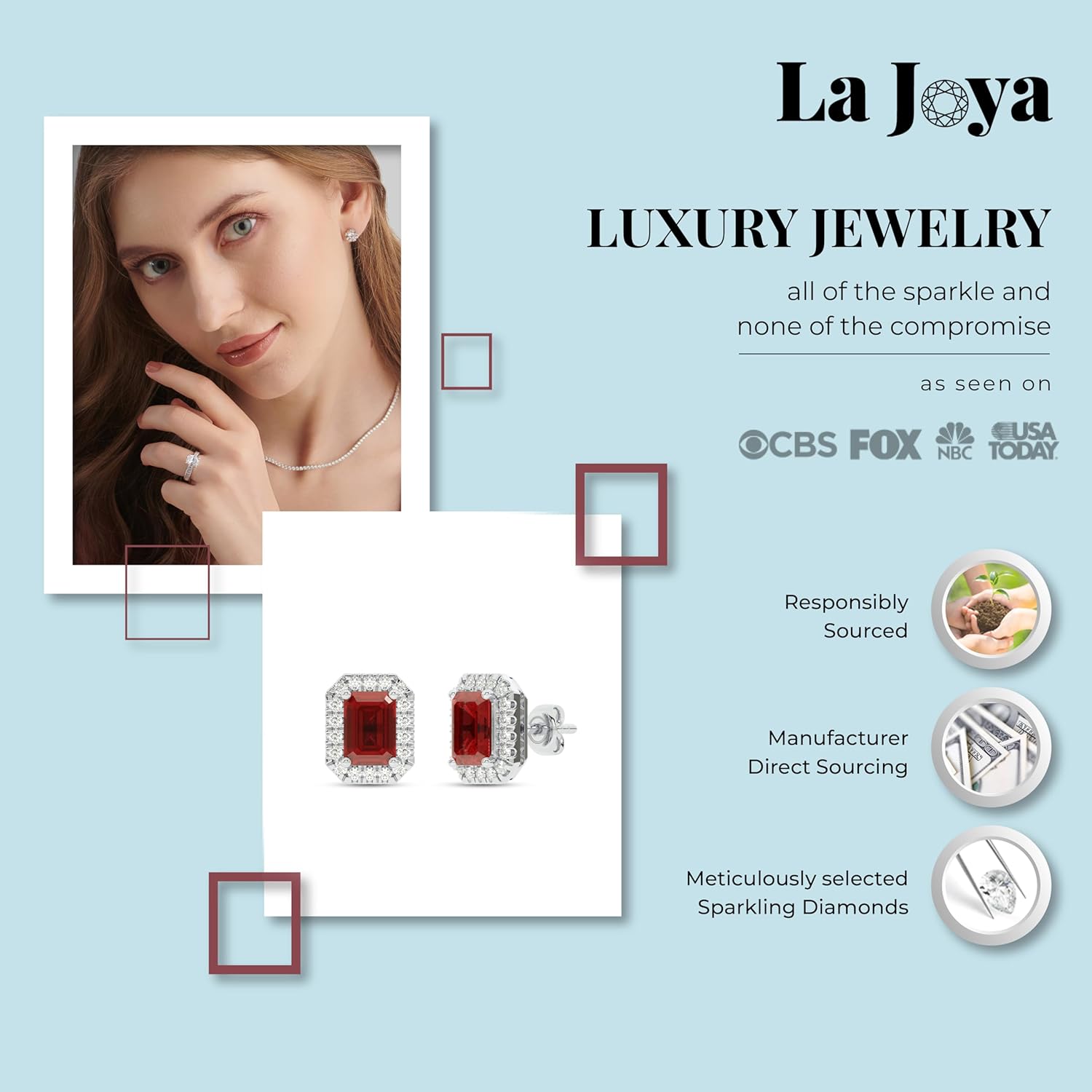 Lab Created Ruby and Lab Grown Diamond Halo Stud Earrings for Women | 10K Solid White Gold Earrings | Multiple Shapes and Weights to Choose From