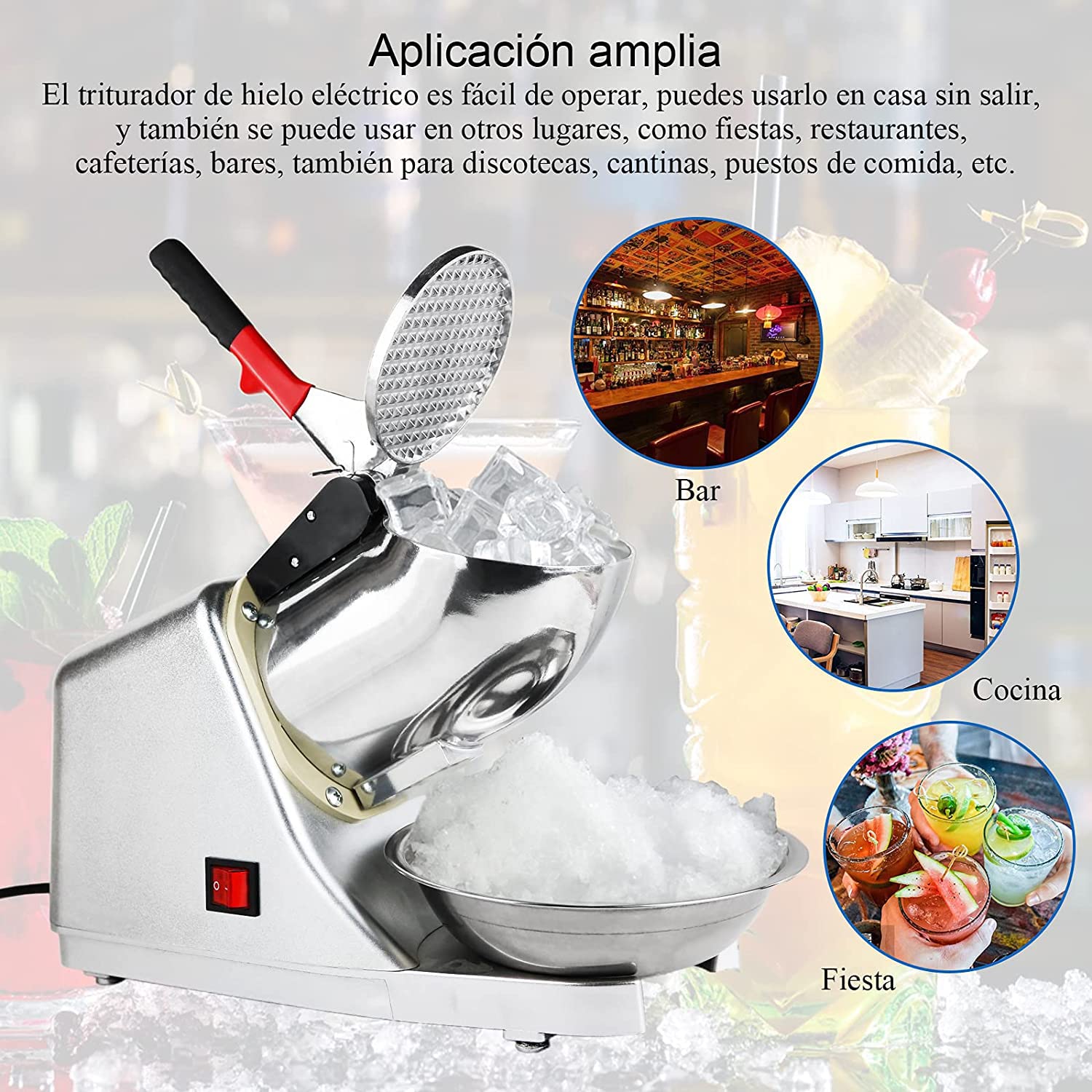 Tosucs Tritaghiaccio Elettrico 300W, 65 kg/h Elettrico Macchina del Ghiaccio Ice Maker Crusher Tritaghiaccio Bar Drink, Acciaio Inossidabile,per Uso Domestico e Commerciale(Grigio Argento)