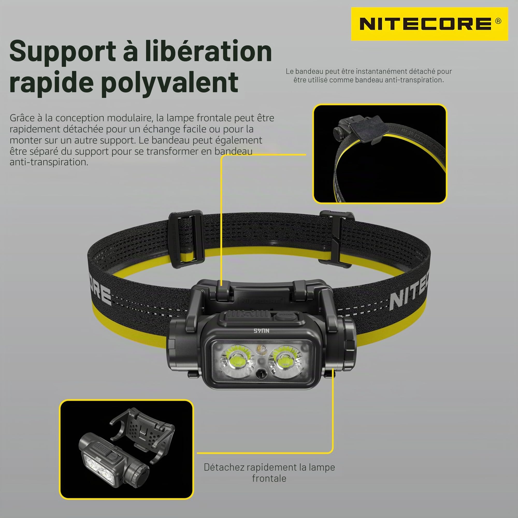 Lampe frontale Nitecore NU45 1700 lumens légère avec batterie 4000mAh rechargeable par USB-C
