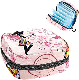 Period Pouch, Portable Tampon Storage Bag for Sanitary Napkins, Flower Girl Butterfly Fairy Pink Pattern, Multicolor, 4.7x6.6x6.6 in/12x17x17 cm