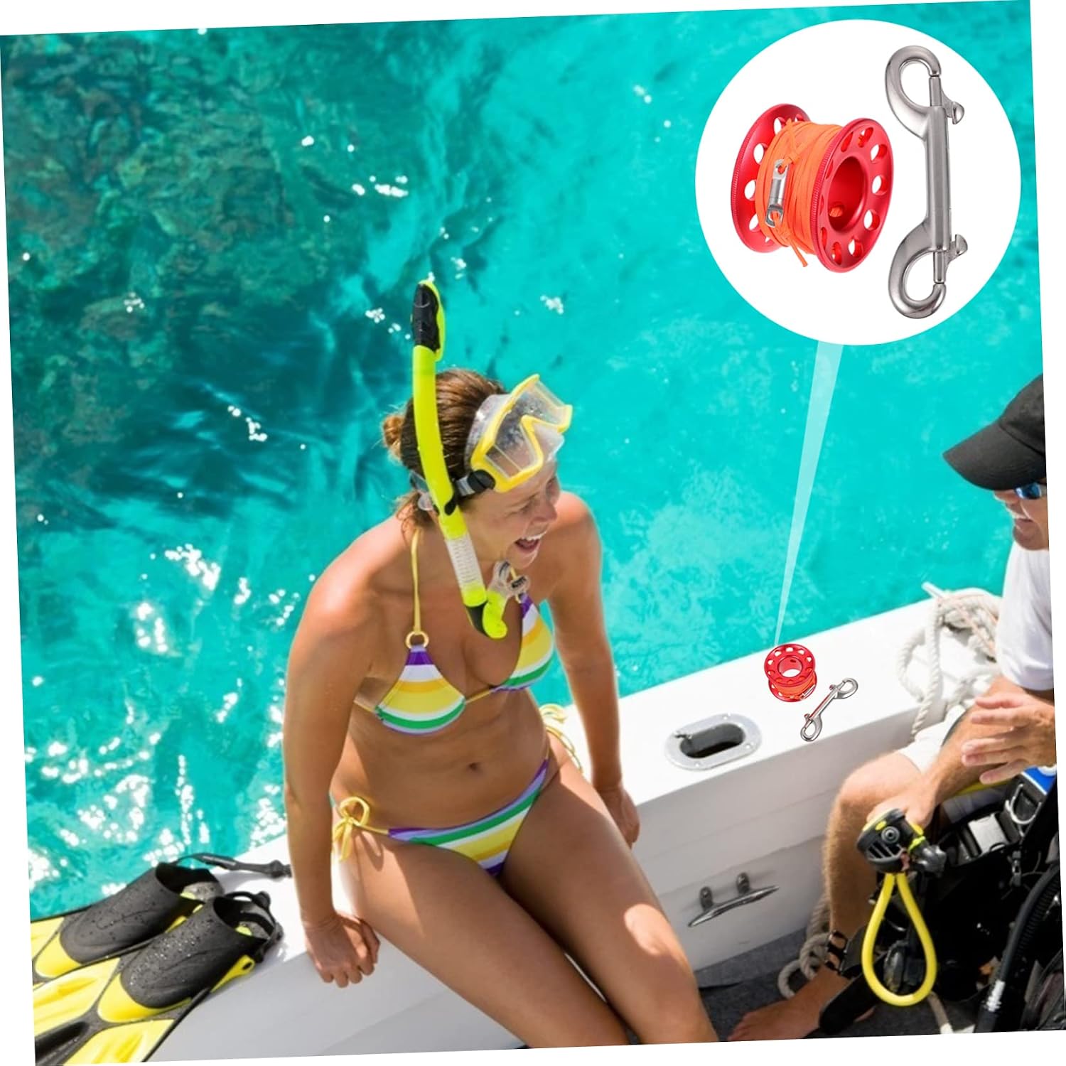Scuba Diving Spool Reel Snap Clip Aluminum Alloy Anti-Tangle Design for Underwater Signal Buoy 1 Set of Diving Equipment for Scuba Divers and Snorkelers