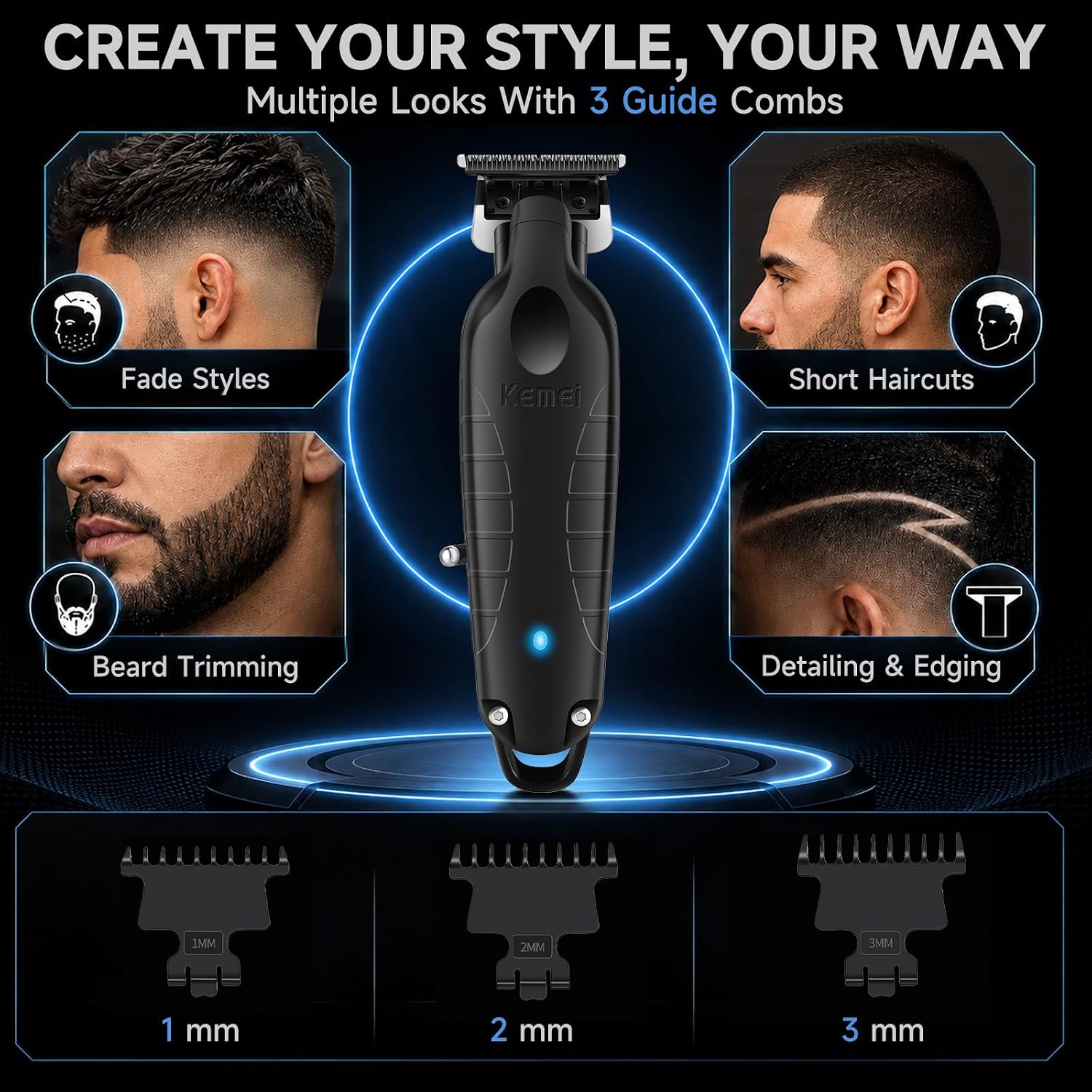 KEMEI PG2299 Hair Trimmer for Men,7000RPM Professional Clipper,Black
