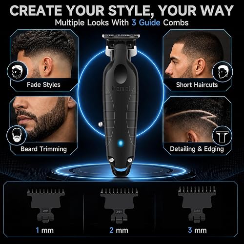 Kemei 2299 Tondeuse à Cheveux/Barbe Professionnelle pour Hommes, Tondeuse à Zéro Écart avec Lame en T, Sans Fil et Rechargeable - 5