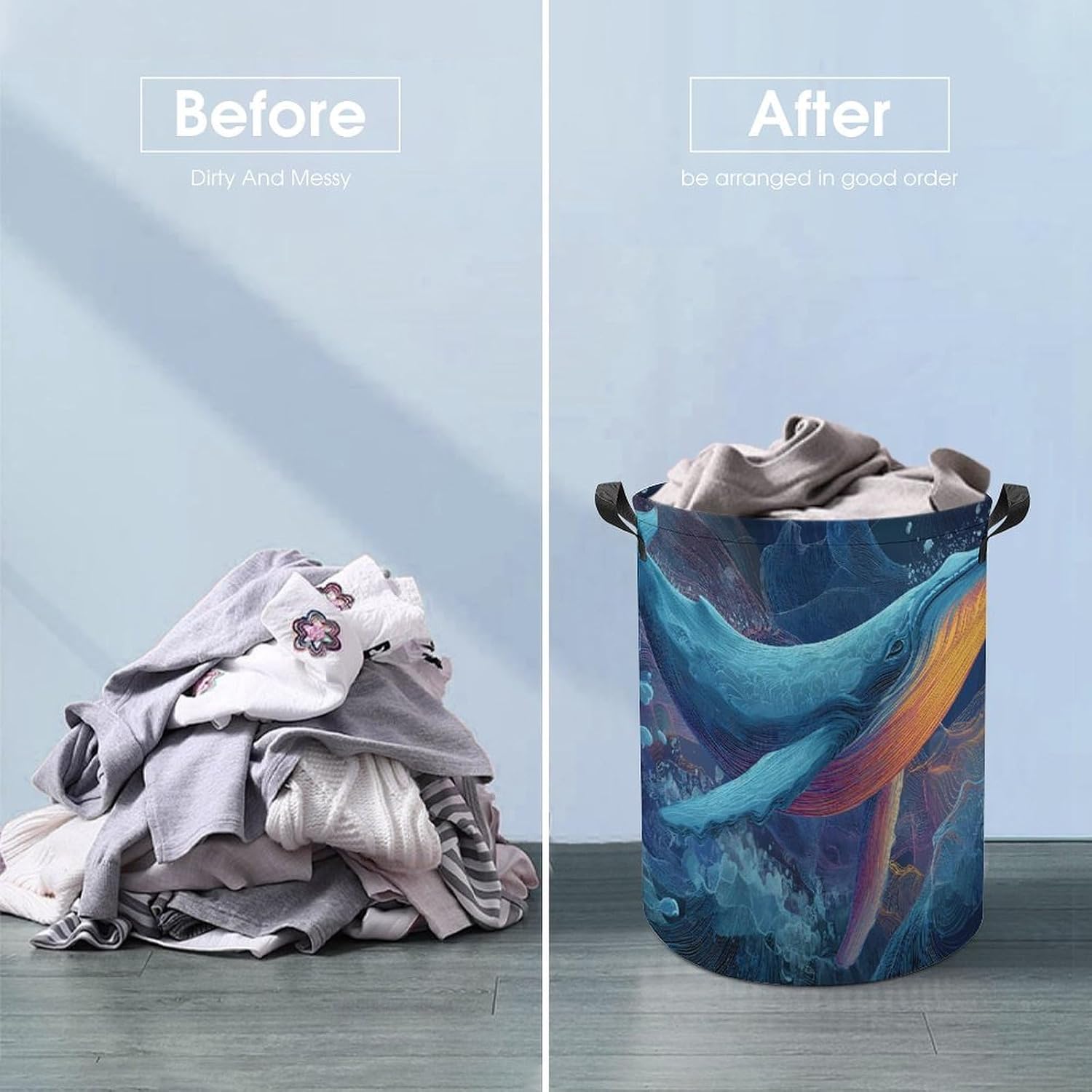 Psychedelic Whales Jumps Out Sea Laundry Hamper Basket for Home Bathroom | clothes storage,handle,large capacity,oxford