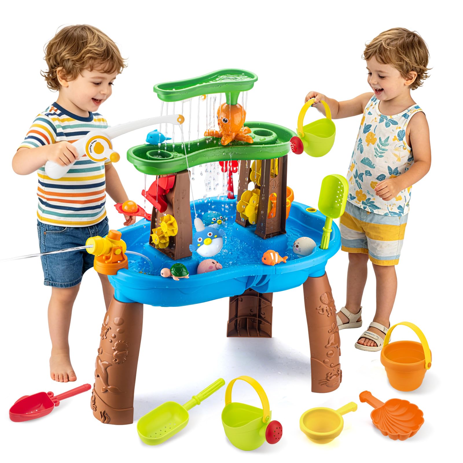 Photo 1 of VROGTIK Water Table for Toddlers 3-5, Kids Sand Water Table with Fishing Game Set, Sensory Play Table Toys for Outdoor Pool Beach Backyard Summer Birthday Gift for Boys Outside Toys for Toddler
