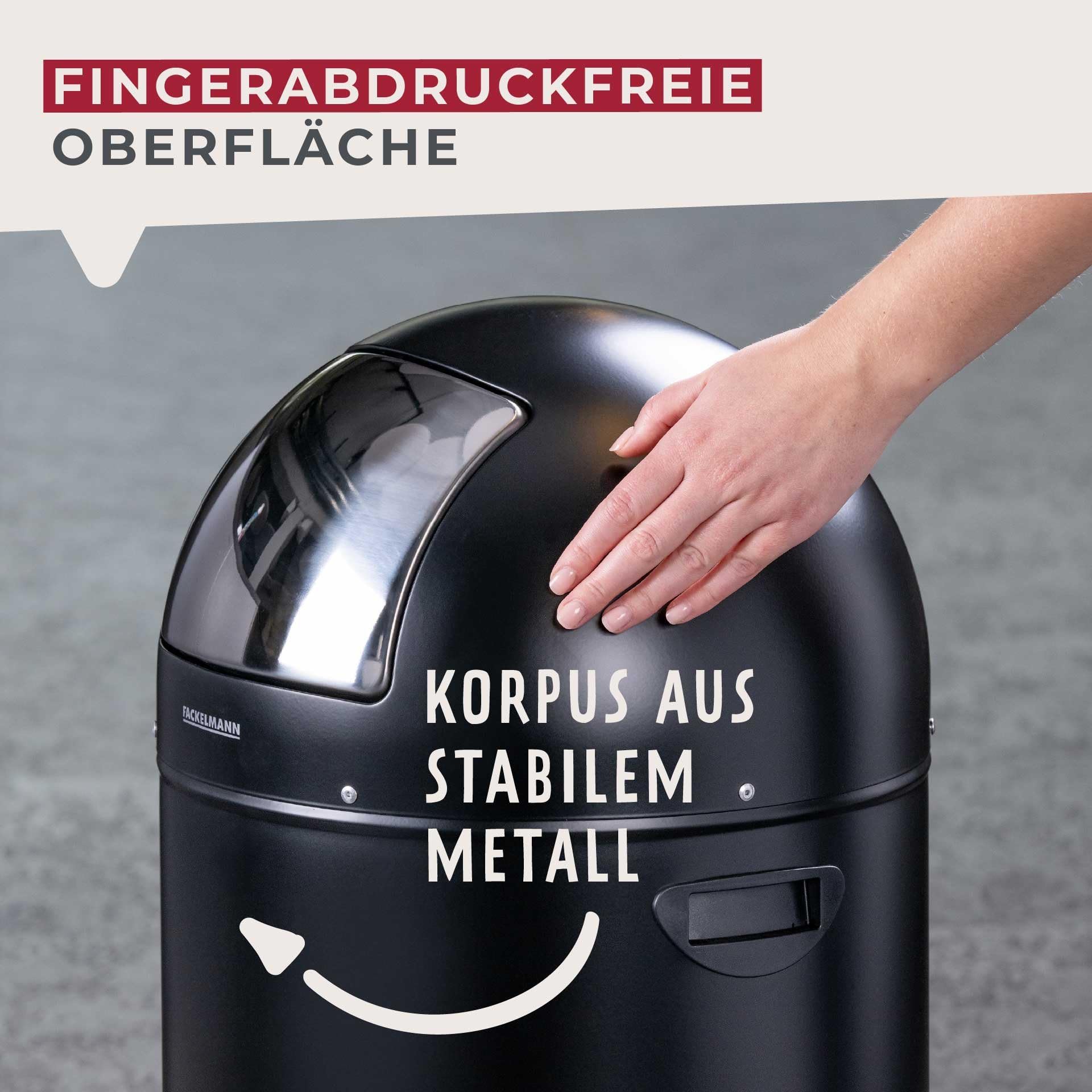 FACKELMANN ROME Pedal-Abfallsammler 33L Schwarz matt – Stilvoller Abfalleimer in Retro-Design mit robustem Pedalmechanismus und Edelstahl-Inneneimer, ca. 39 x 43 x 69 cm