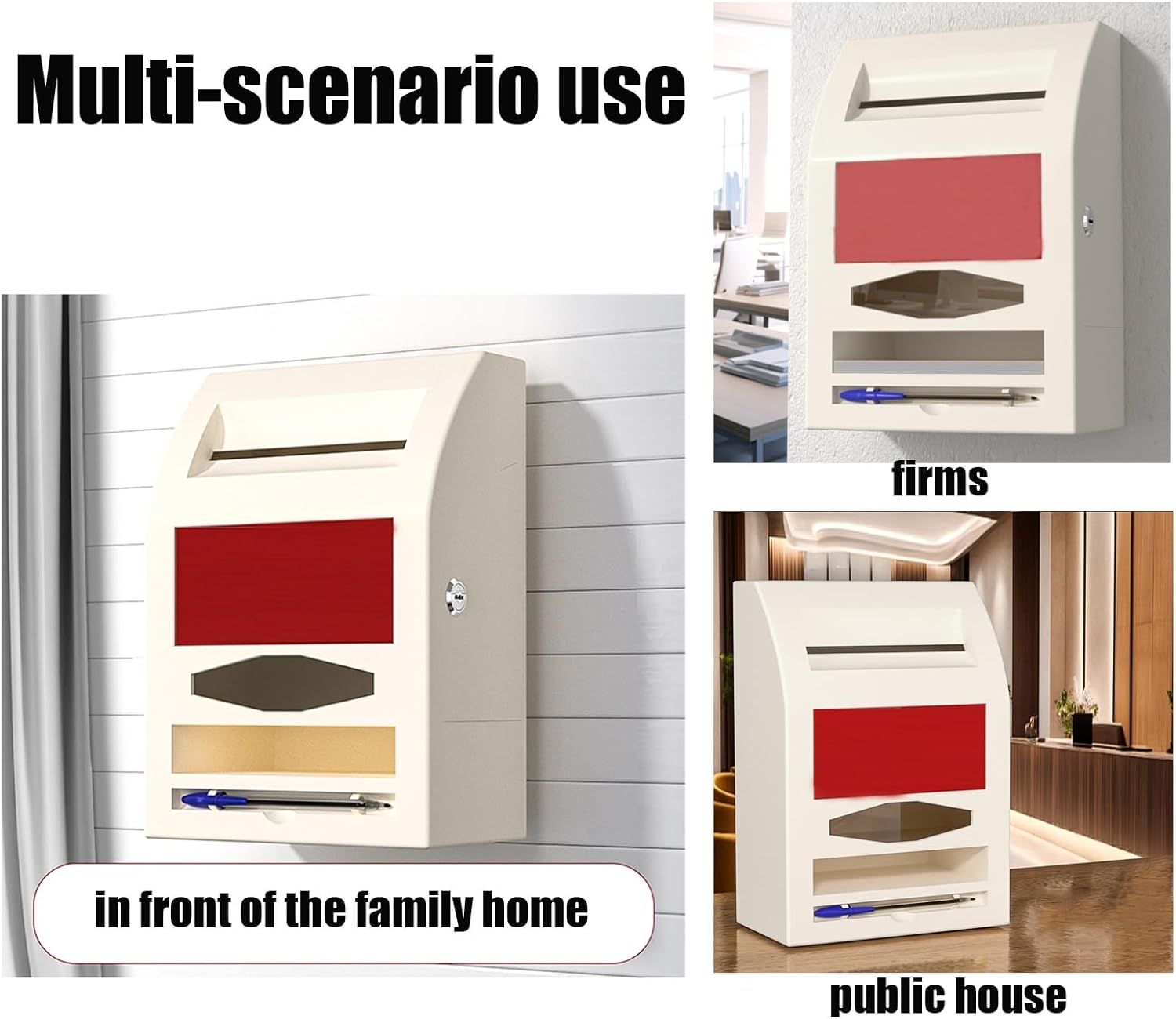 Locking Plastic Mailbox Outdoor Rainproof Mailboxes with Clear Viewing Holes Paper and Pen Slots Wall Mounted Parcel Boxes with 2 Holes