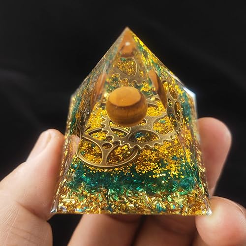 Miniatura 3 de Pirámides de orgonita con bola de ojo de tigre, pirámides de cristales curativos para energía positiva, pirámides de piedras curativas para