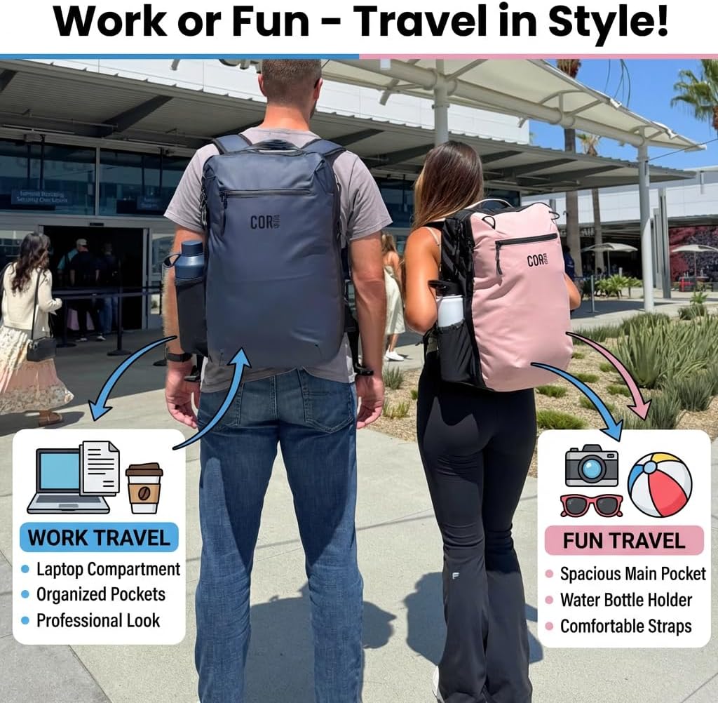 COR Surf Travel Backpack Carry On Backpack for Airplanes - Travel Backpack with Clamshell Design The Island Hopper - 40L Black - Image 8