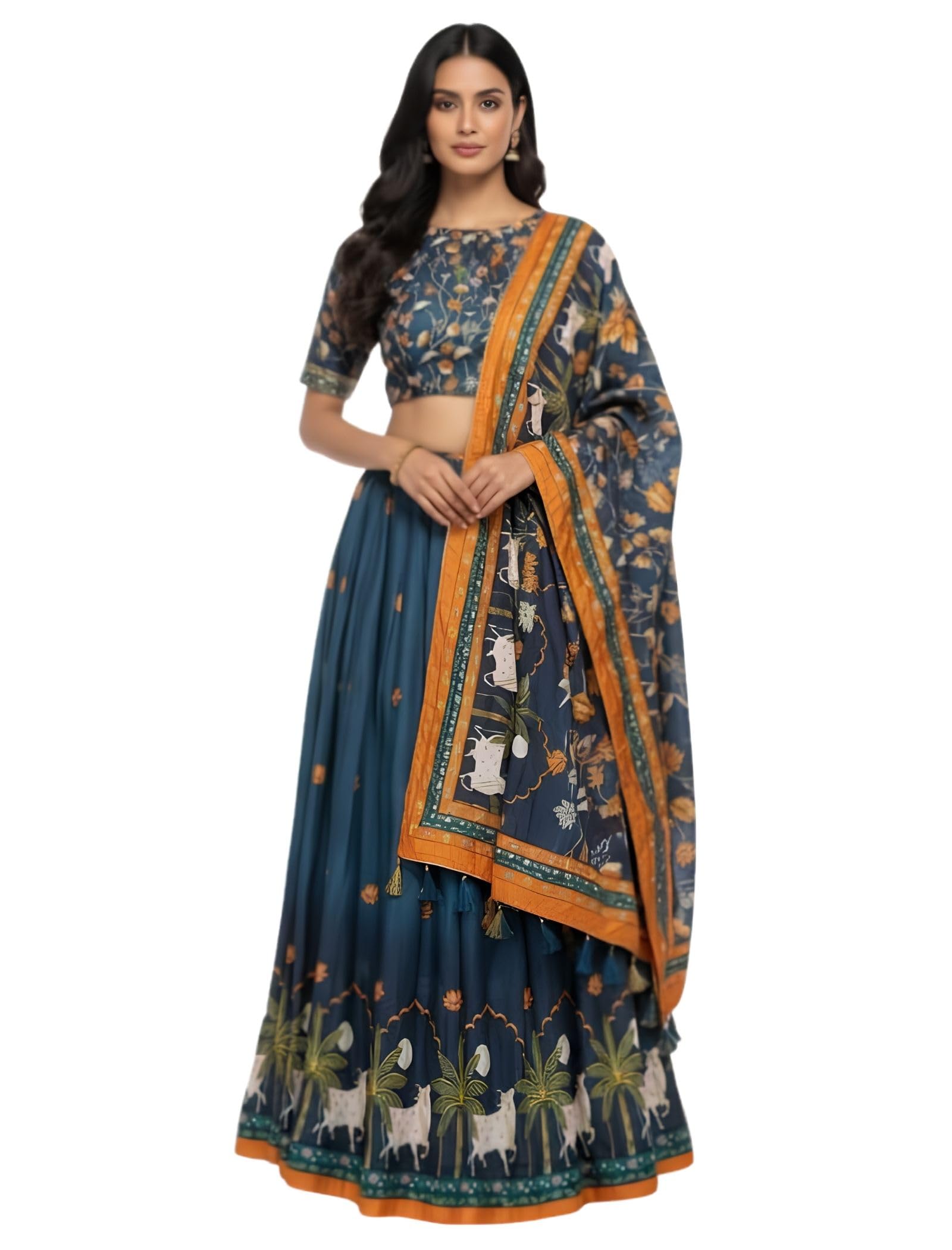 dream crushers Women's Tussar Silk Lehenga Choli with Leheriya Design and Foil Print – Elegant Traditional Indian Wear for Weddings, Festivals, and Parties-picture-22